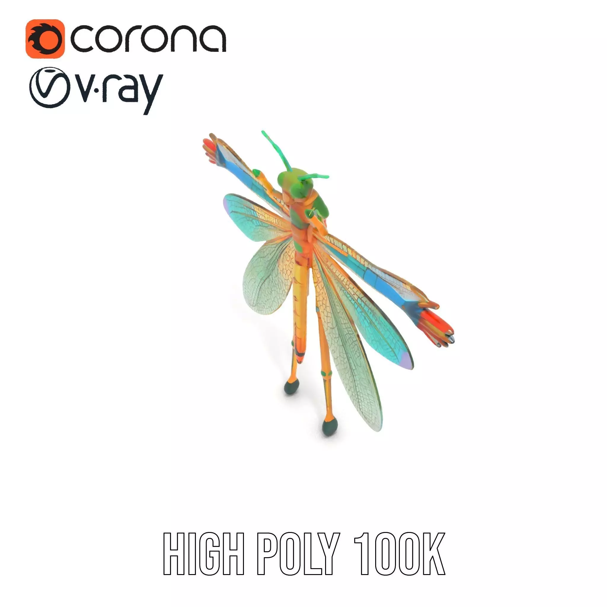 Iridescent Dragonfly model pack Low-poly 3D model_20