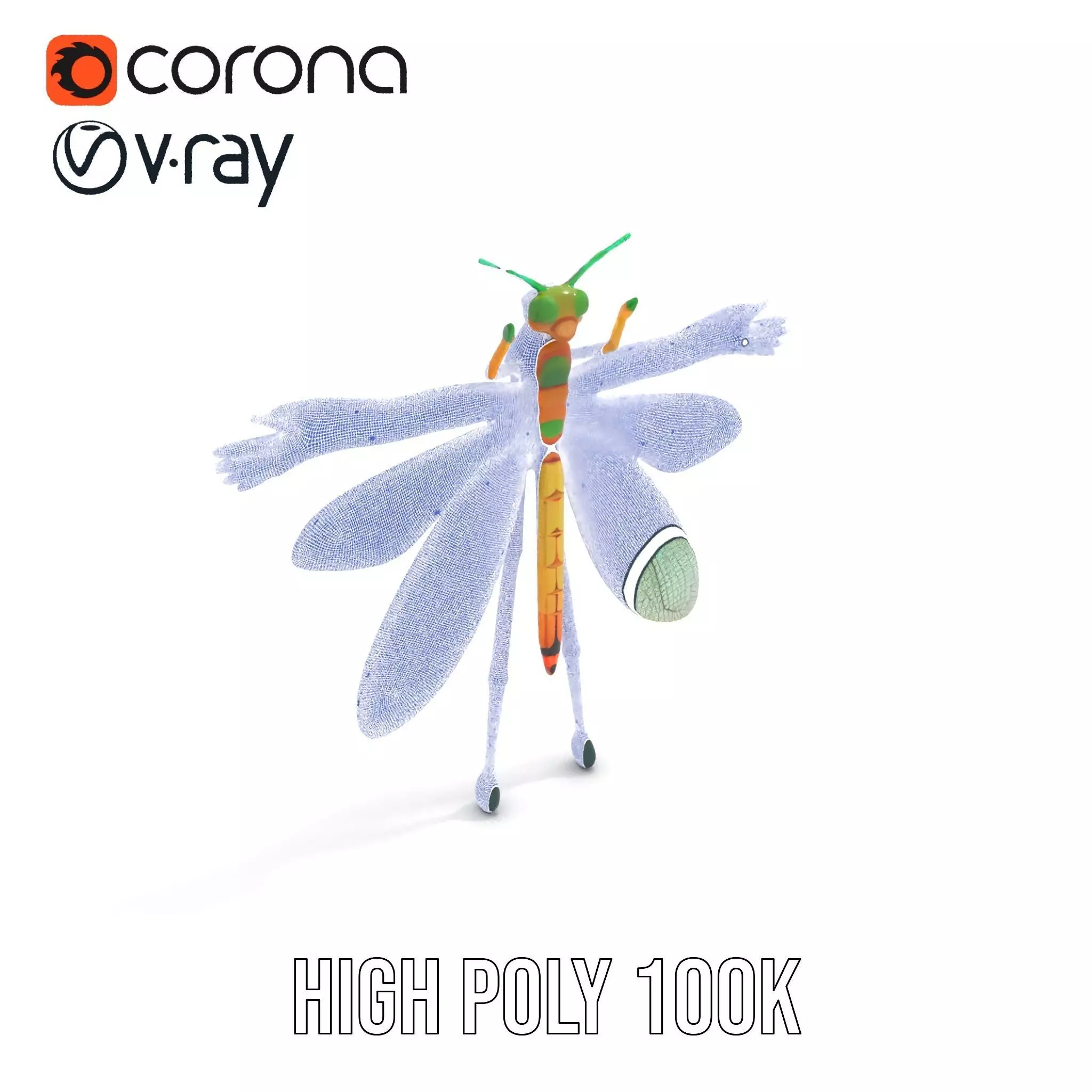 Iridescent Dragonfly model pack Low-poly 3D model_29