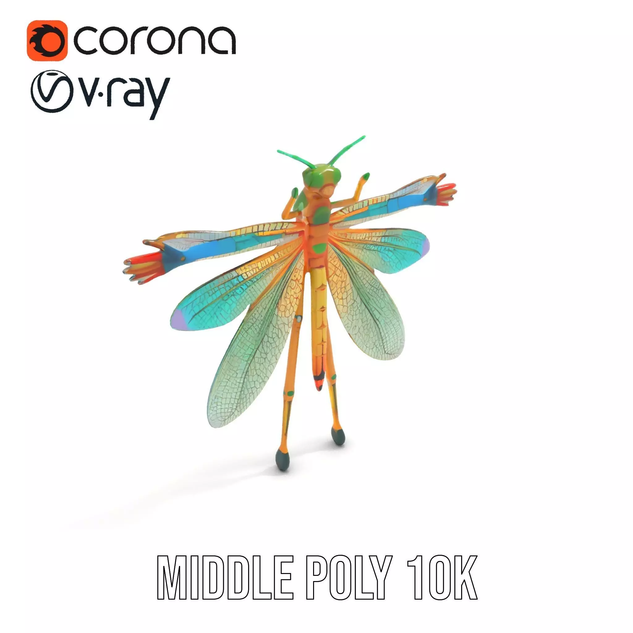 Iridescent Dragonfly model pack Low-poly 3D model_6