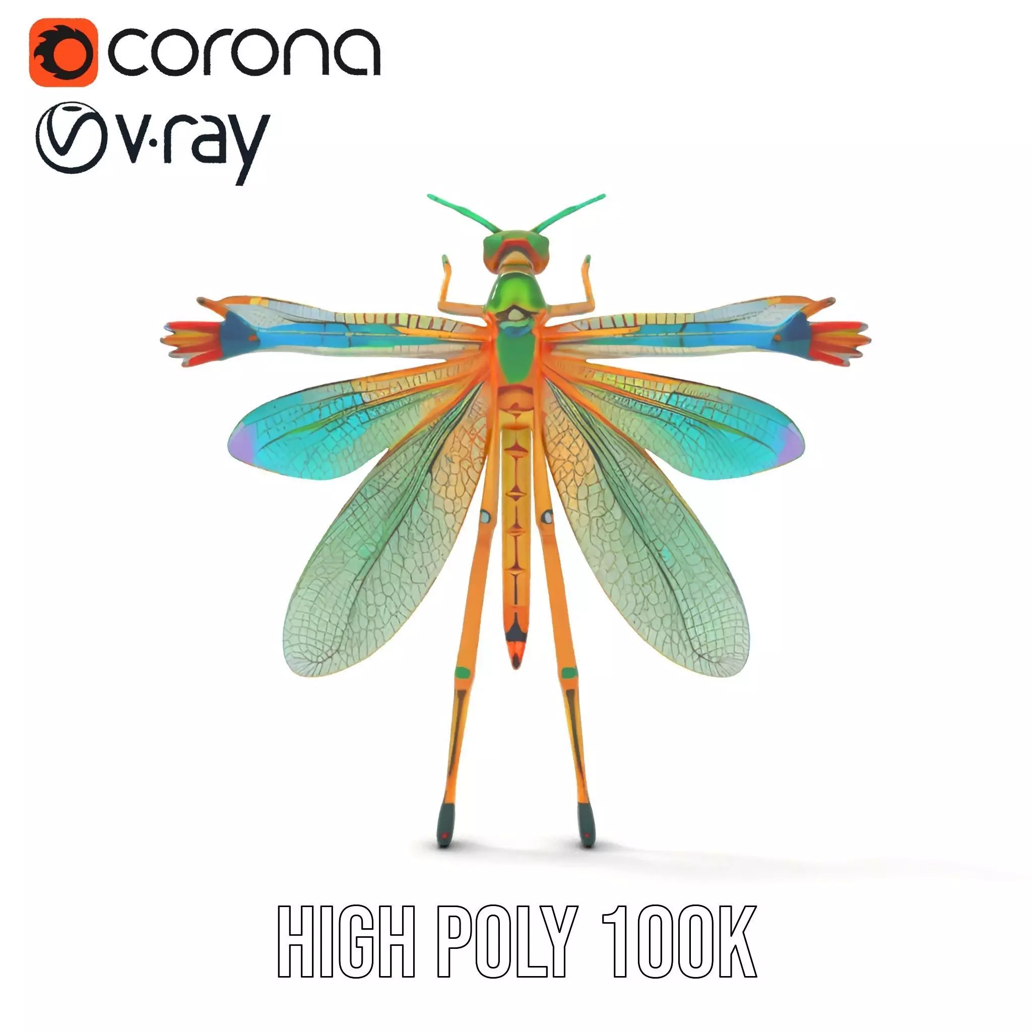 Iridescent Dragonfly model pack Low-poly 3D model_23
