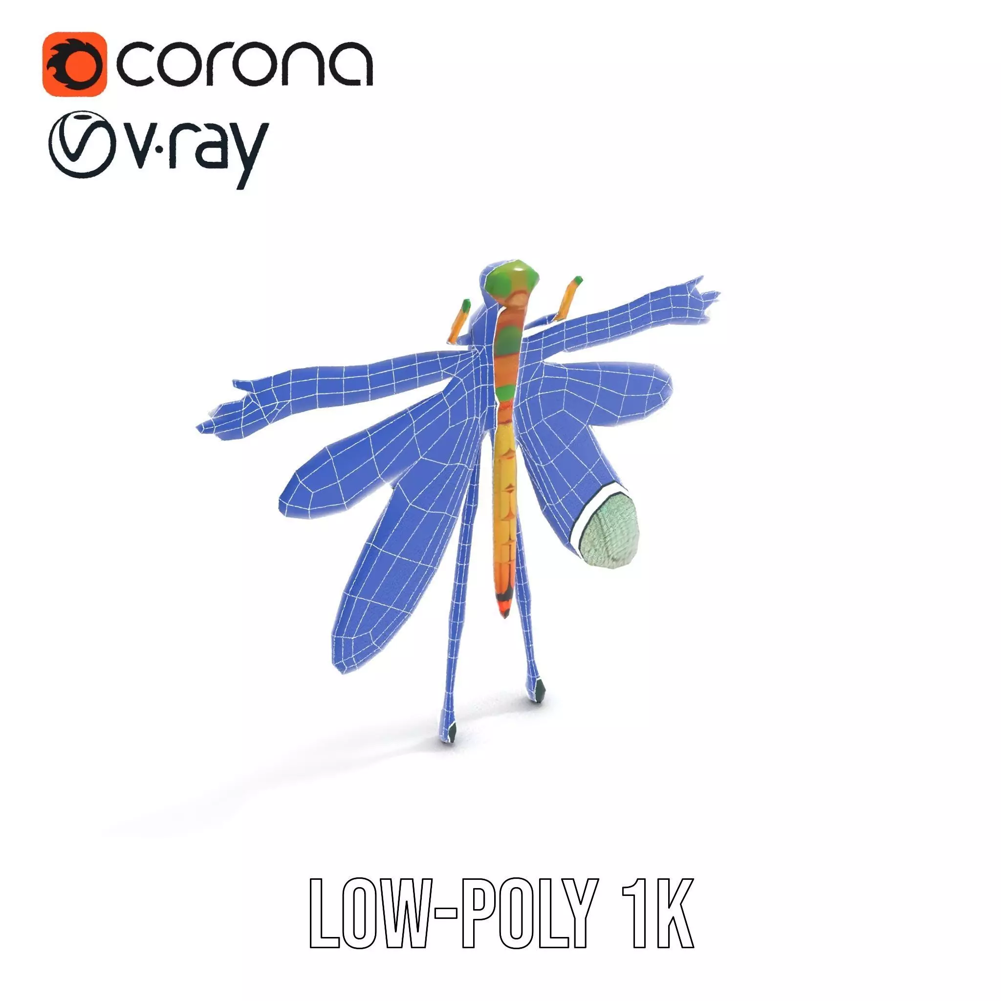 Iridescent Dragonfly model pack Low-poly 3D model_31