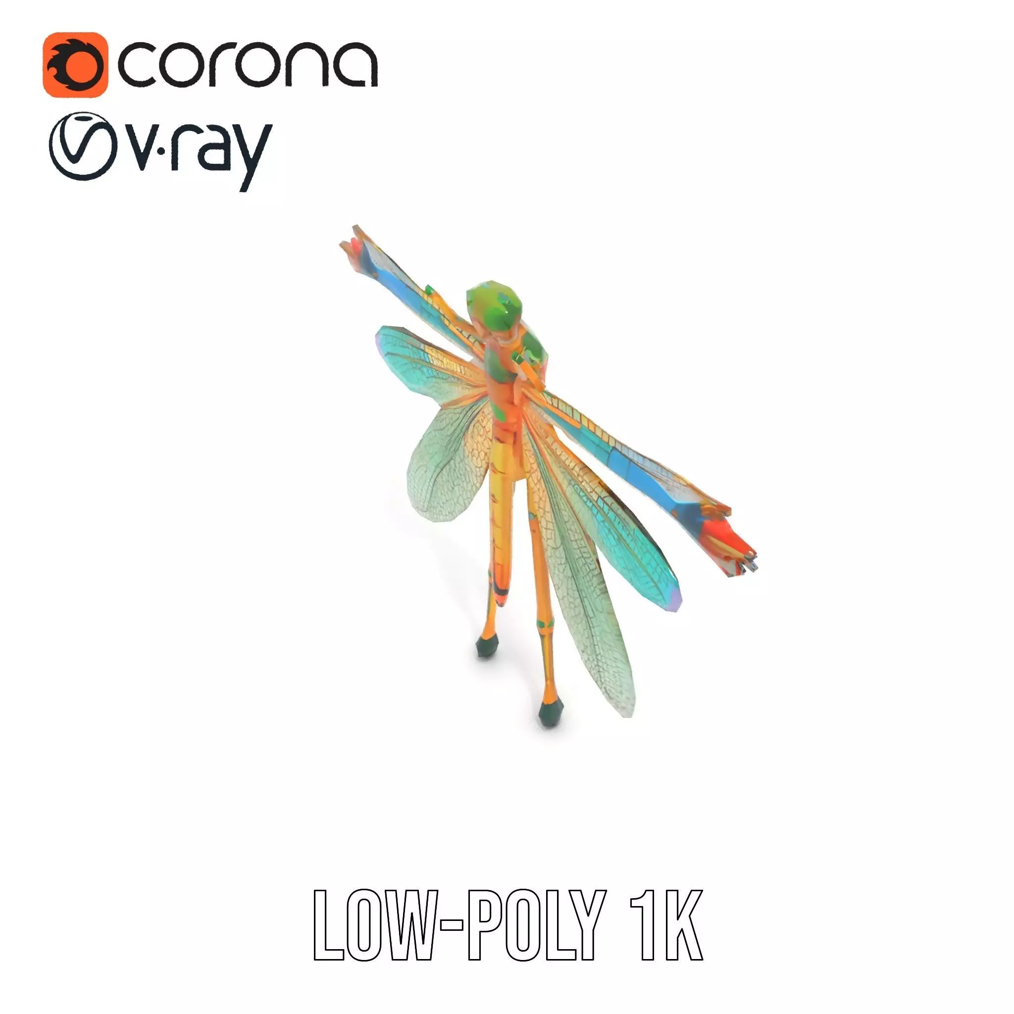 Iridescent Dragonfly model pack Low-poly 3D model_8