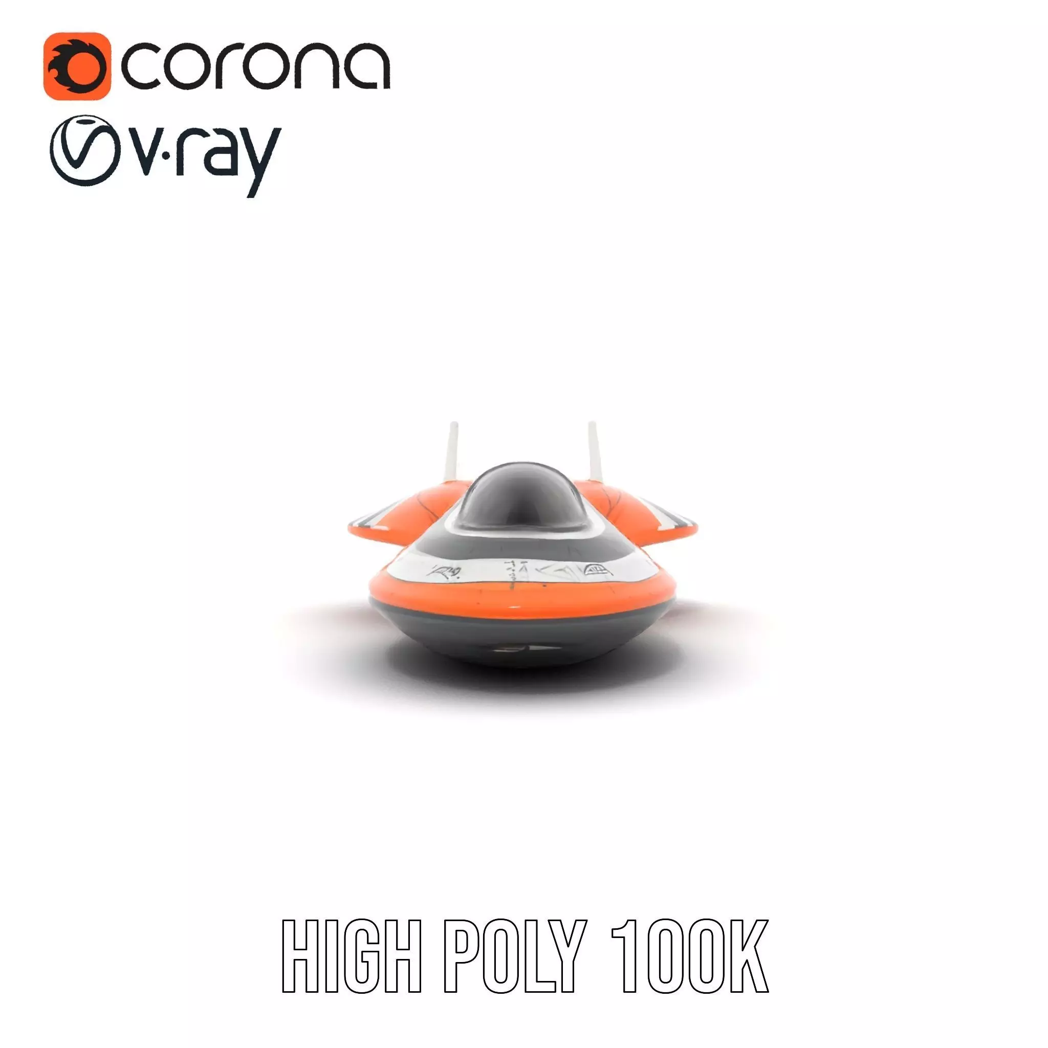 Futuristic Orange Spaceship model pack Low-poly 3D model_33