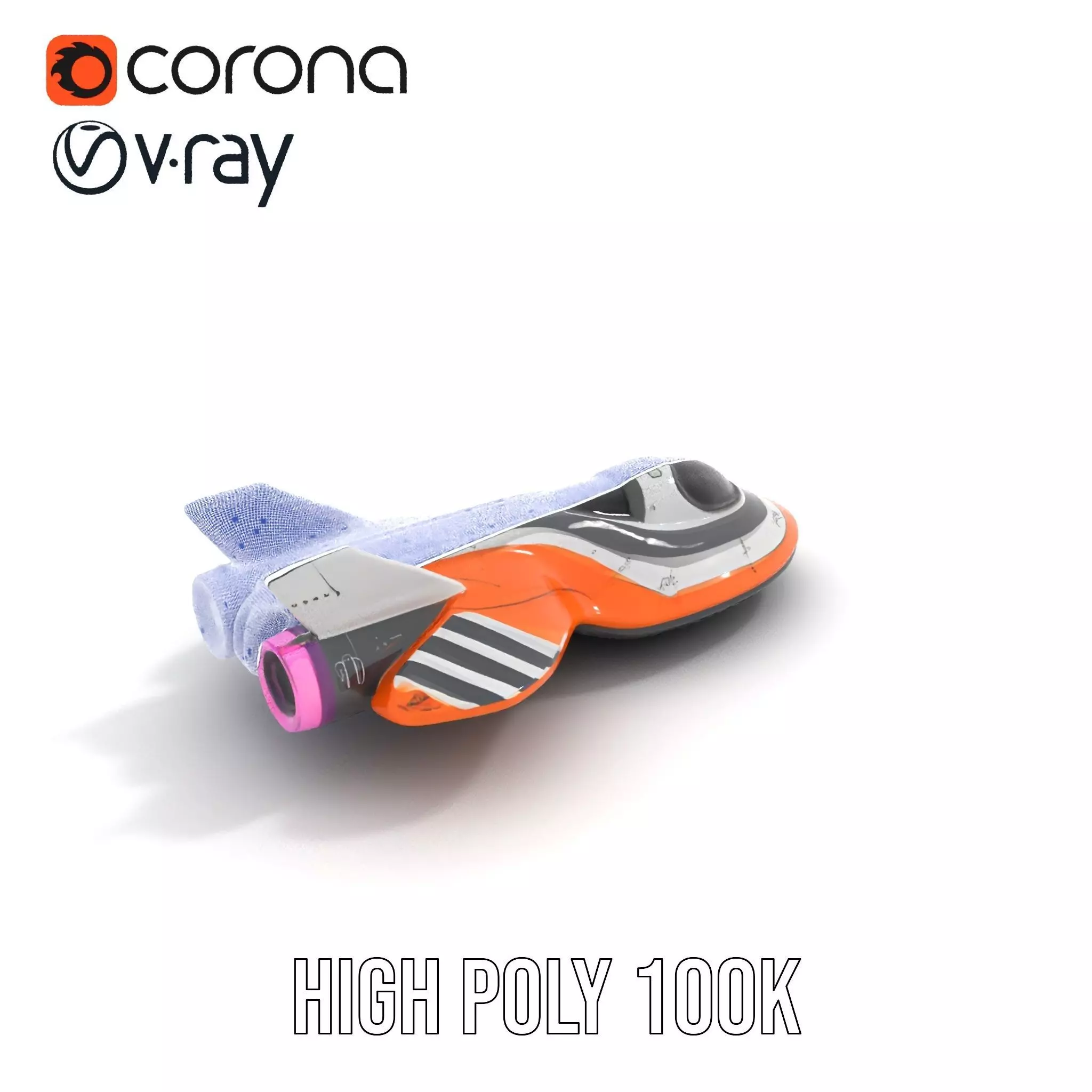 Futuristic Orange Spaceship model pack Low-poly 3D model_23