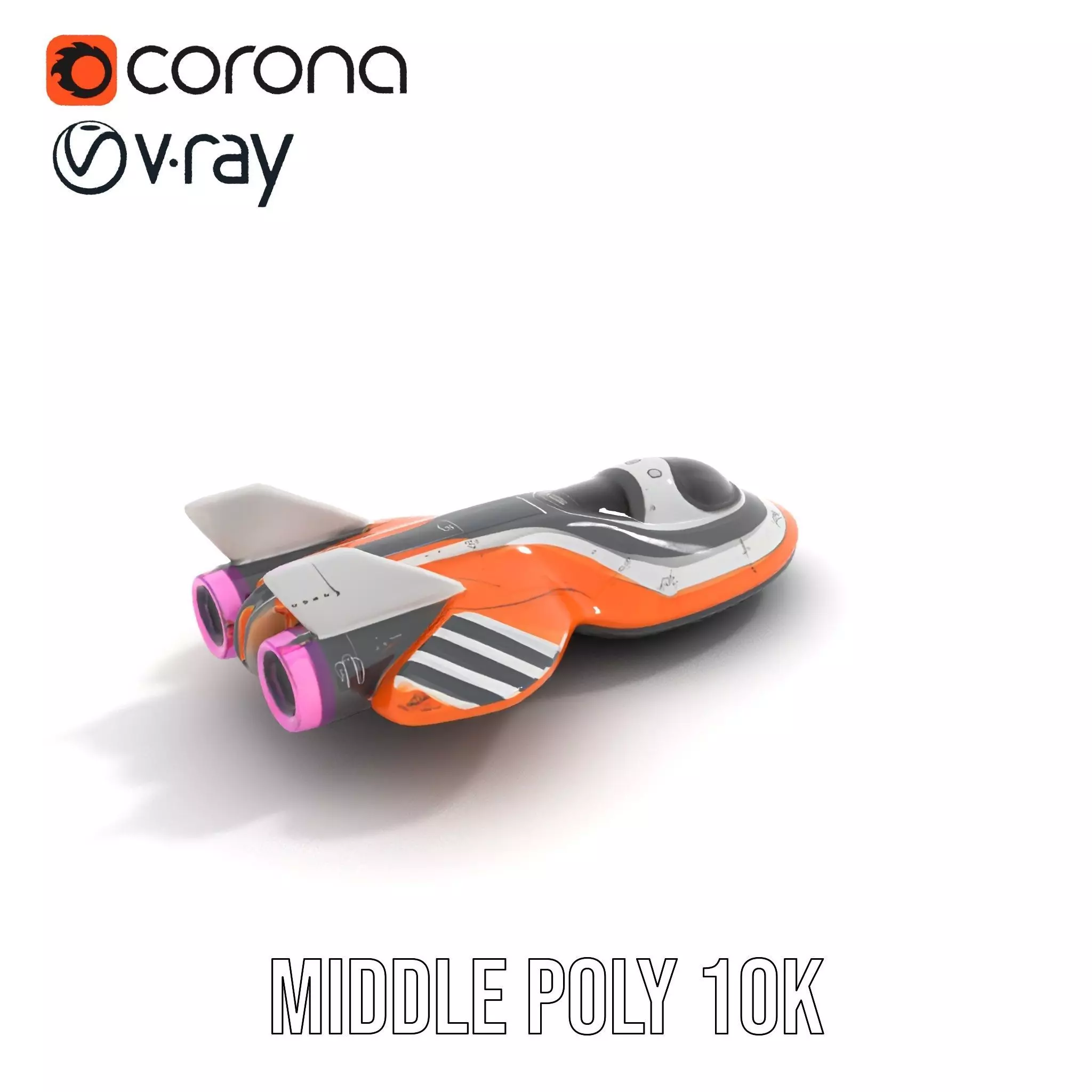 Futuristic Orange Spaceship model pack Low-poly 3D model_21