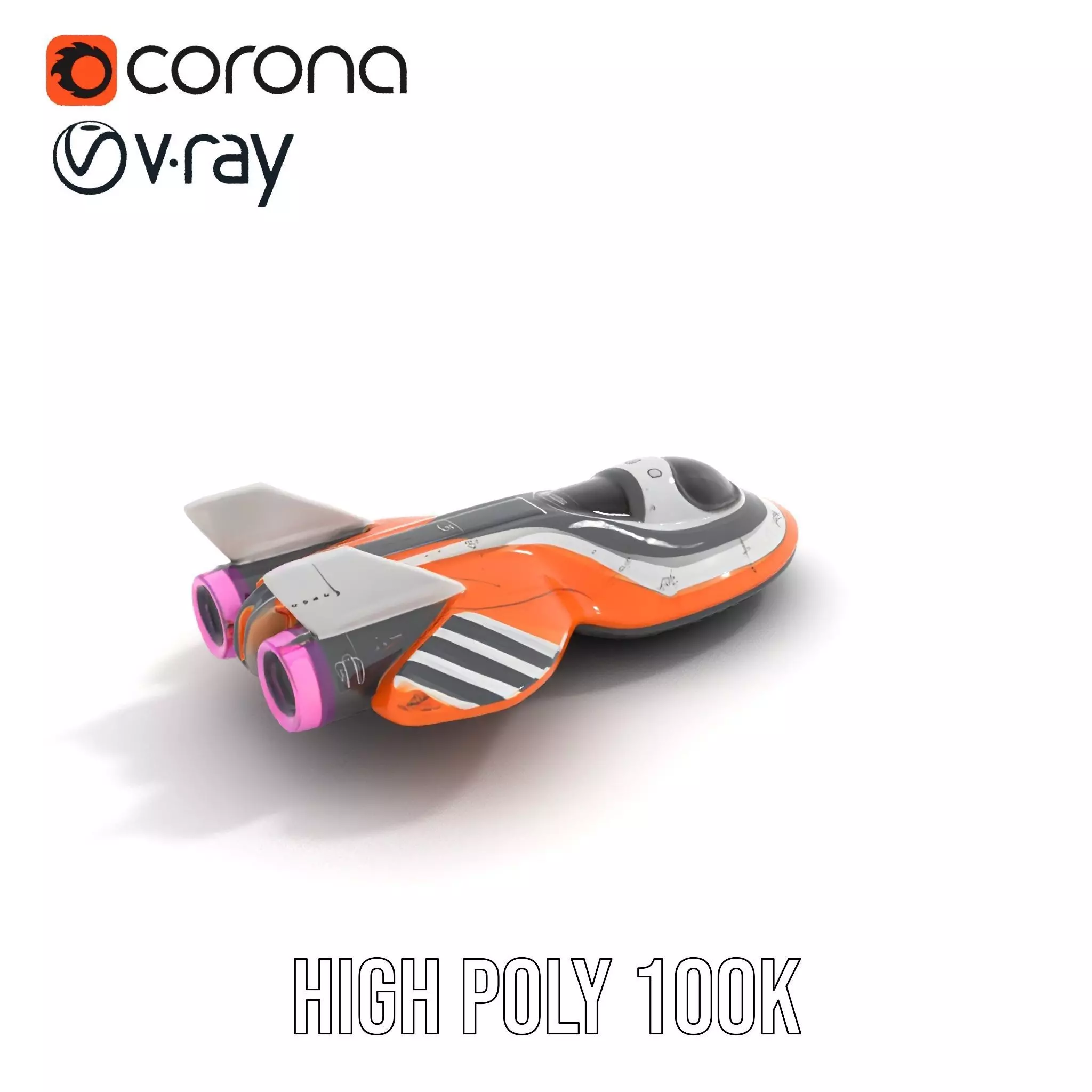 Futuristic Orange Spaceship model pack Low-poly 3D model_13