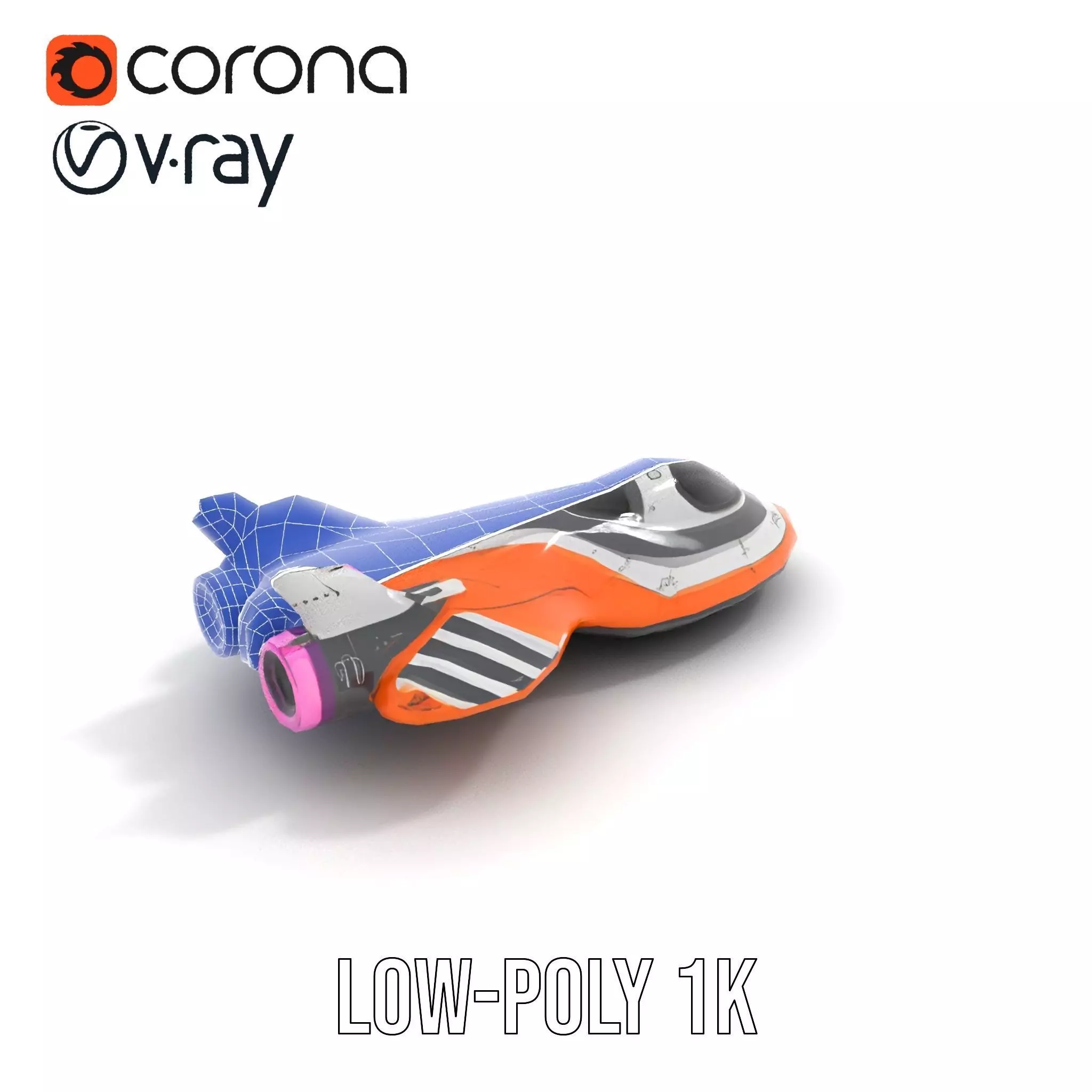 Futuristic Orange Spaceship model pack Low-poly 3D model_18