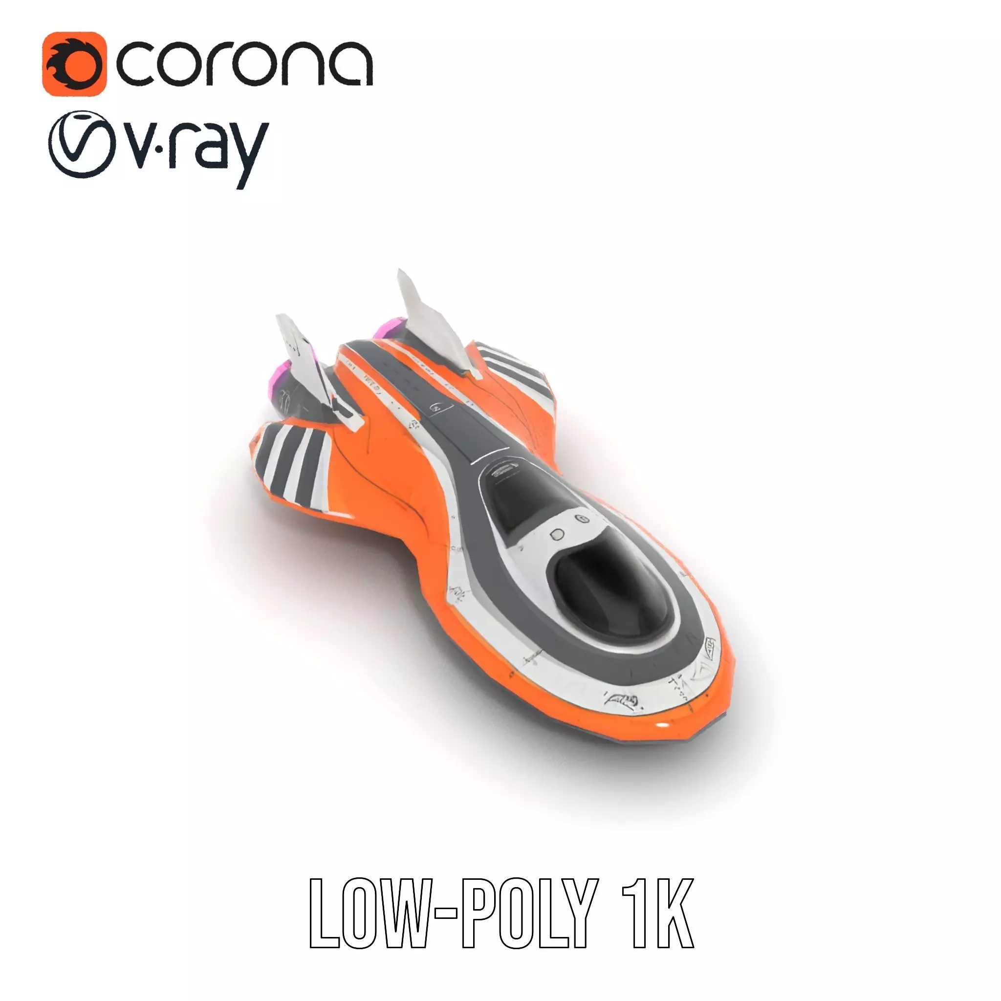 Futuristic Orange Spaceship model pack Low-poly 3D model_12