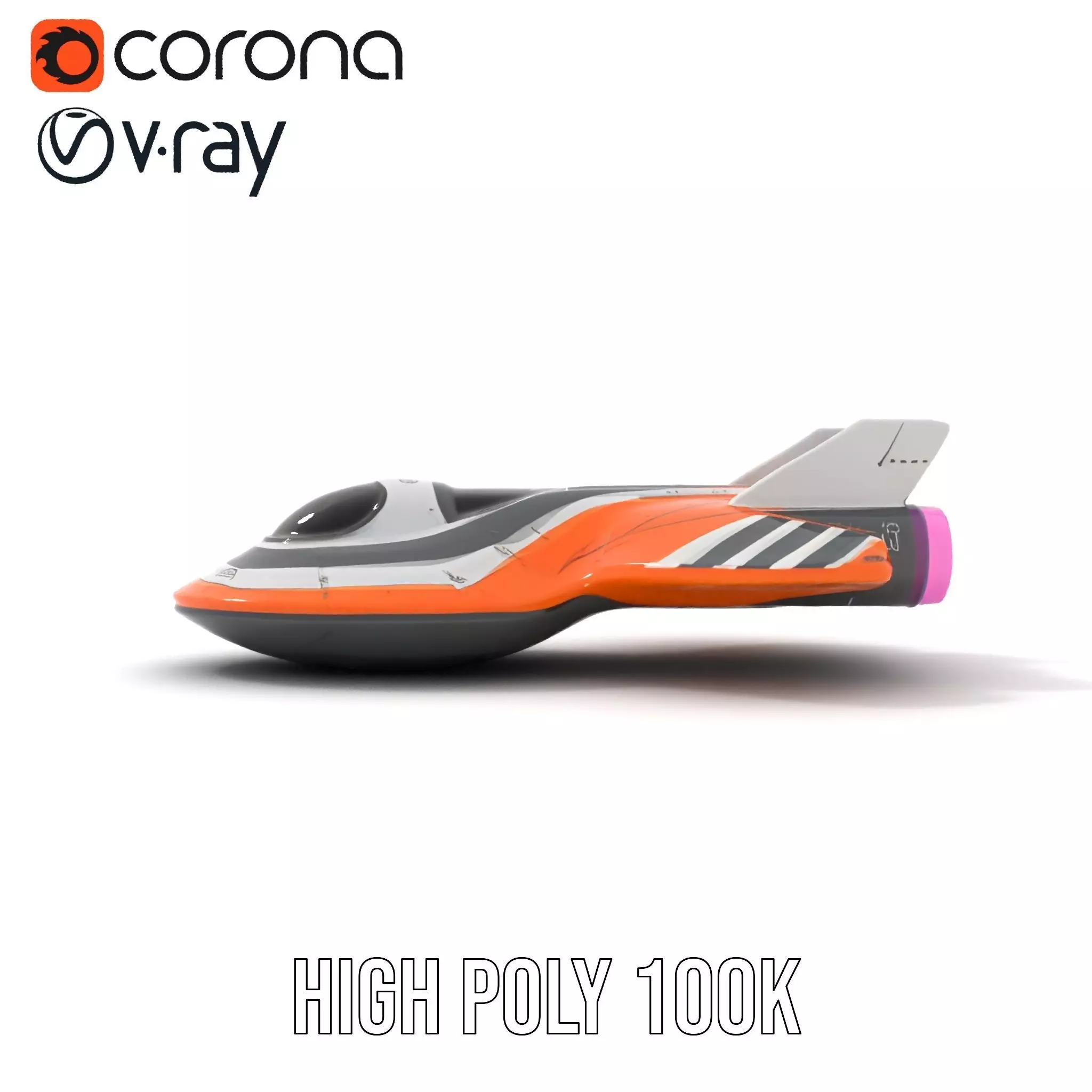 Futuristic Orange Spaceship model pack Low-poly 3D model_29