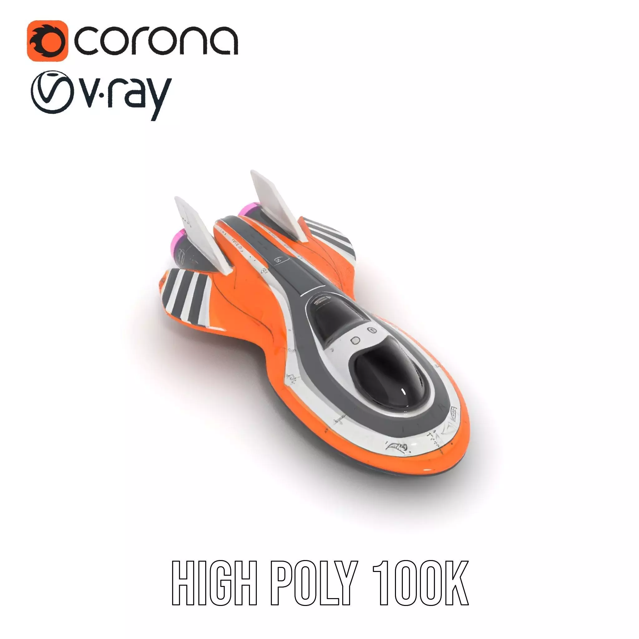Futuristic Orange Spaceship model pack Low-poly 3D model_16