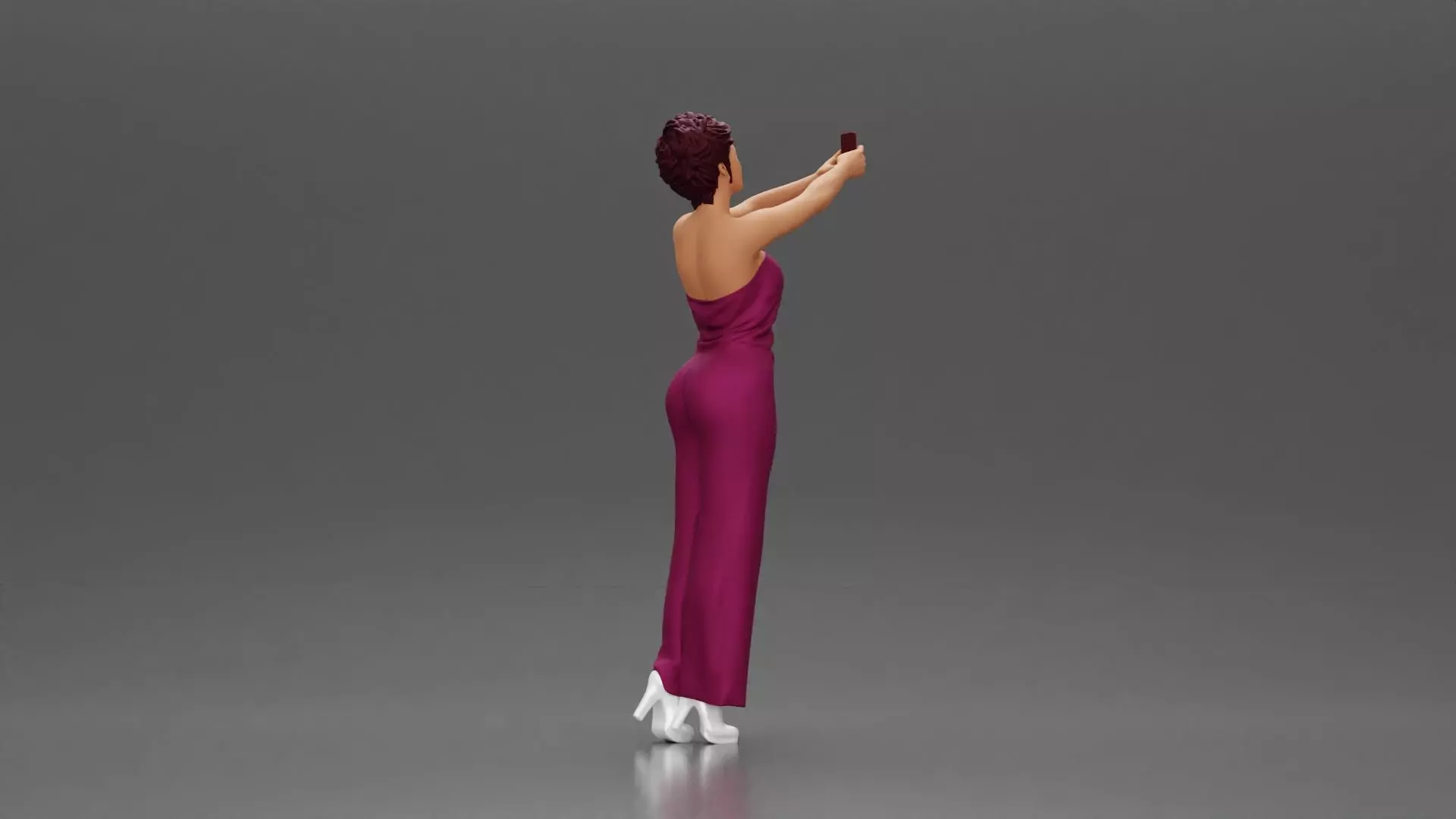 Fashionable woman in a jumpsuit snapping a selfie in style 3D print model_3