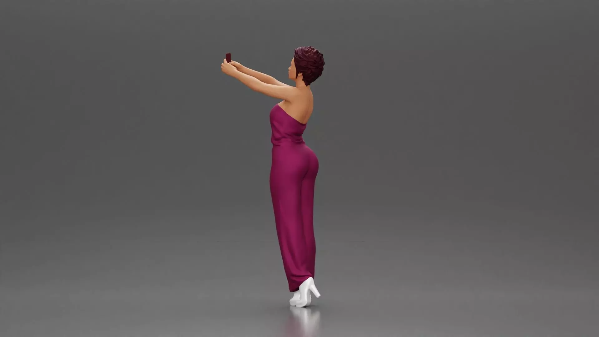 Fashionable woman in a jumpsuit snapping a selfie in style 3D print model_5