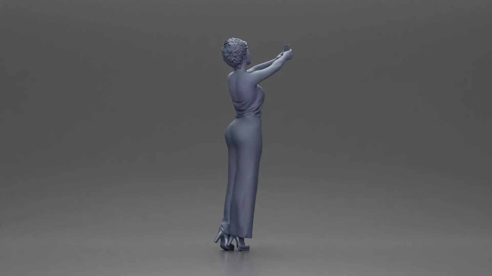 Fashionable woman in a jumpsuit snapping a selfie in style 3D print model_9