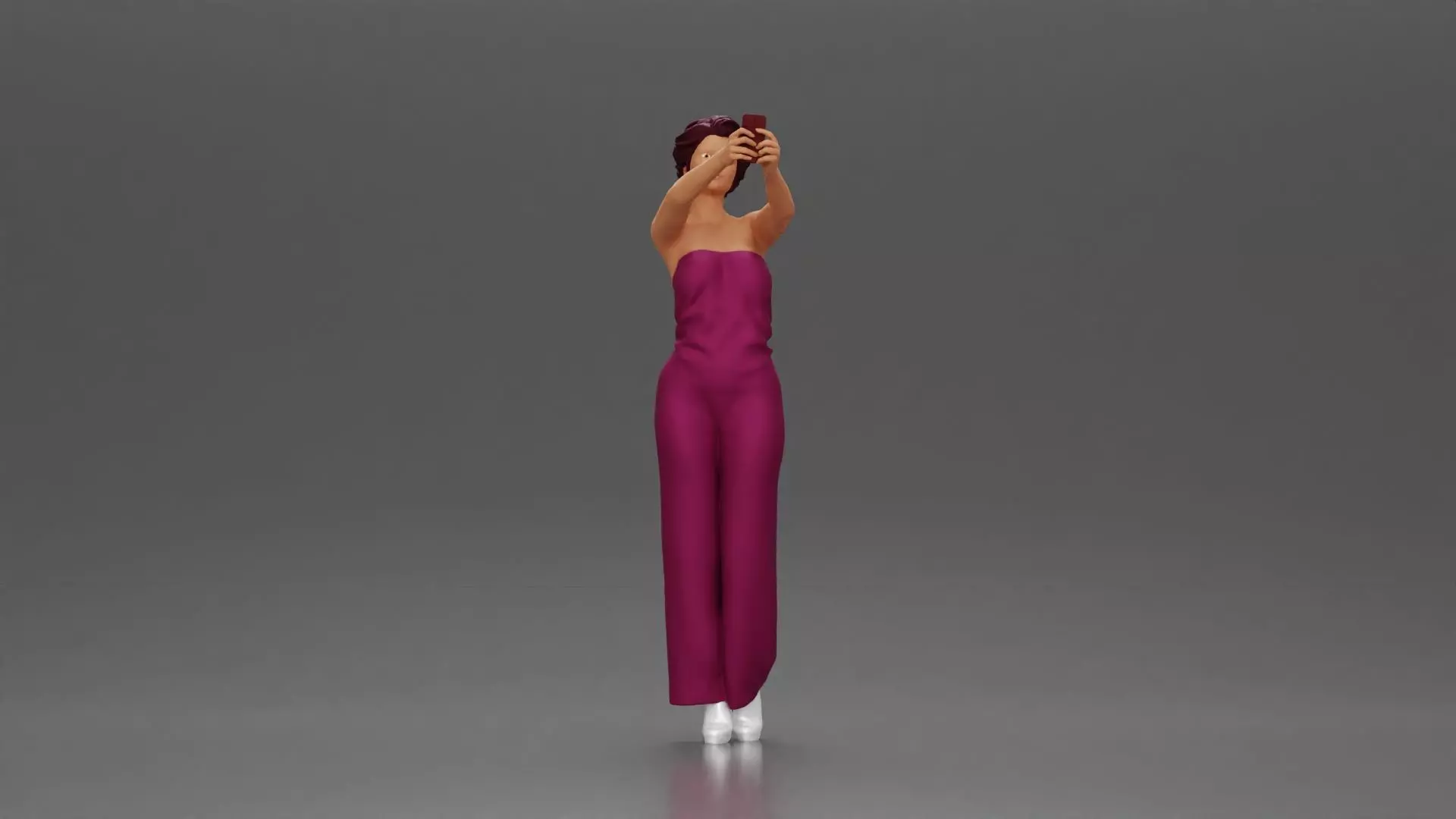 Fashionable woman in a jumpsuit snapping a selfie in style 3D print model_1