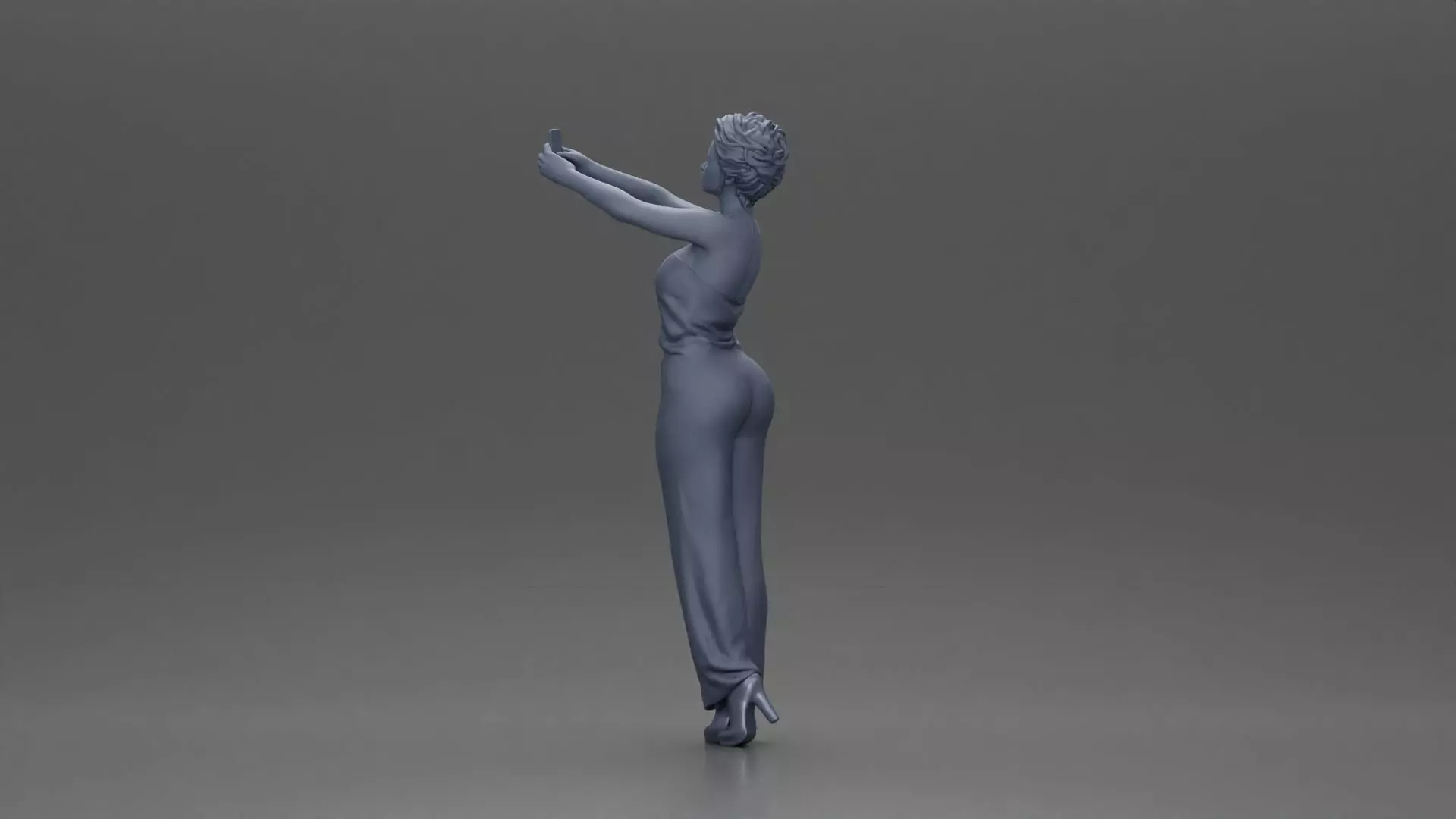Fashionable woman in a jumpsuit snapping a selfie in style 3D print model_11