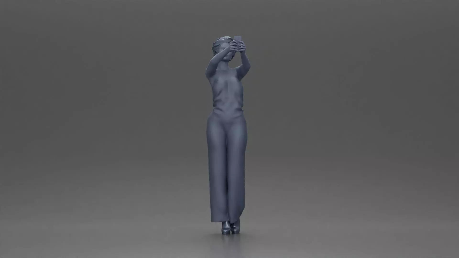Fashionable woman in a jumpsuit snapping a selfie in style 3D print model_7