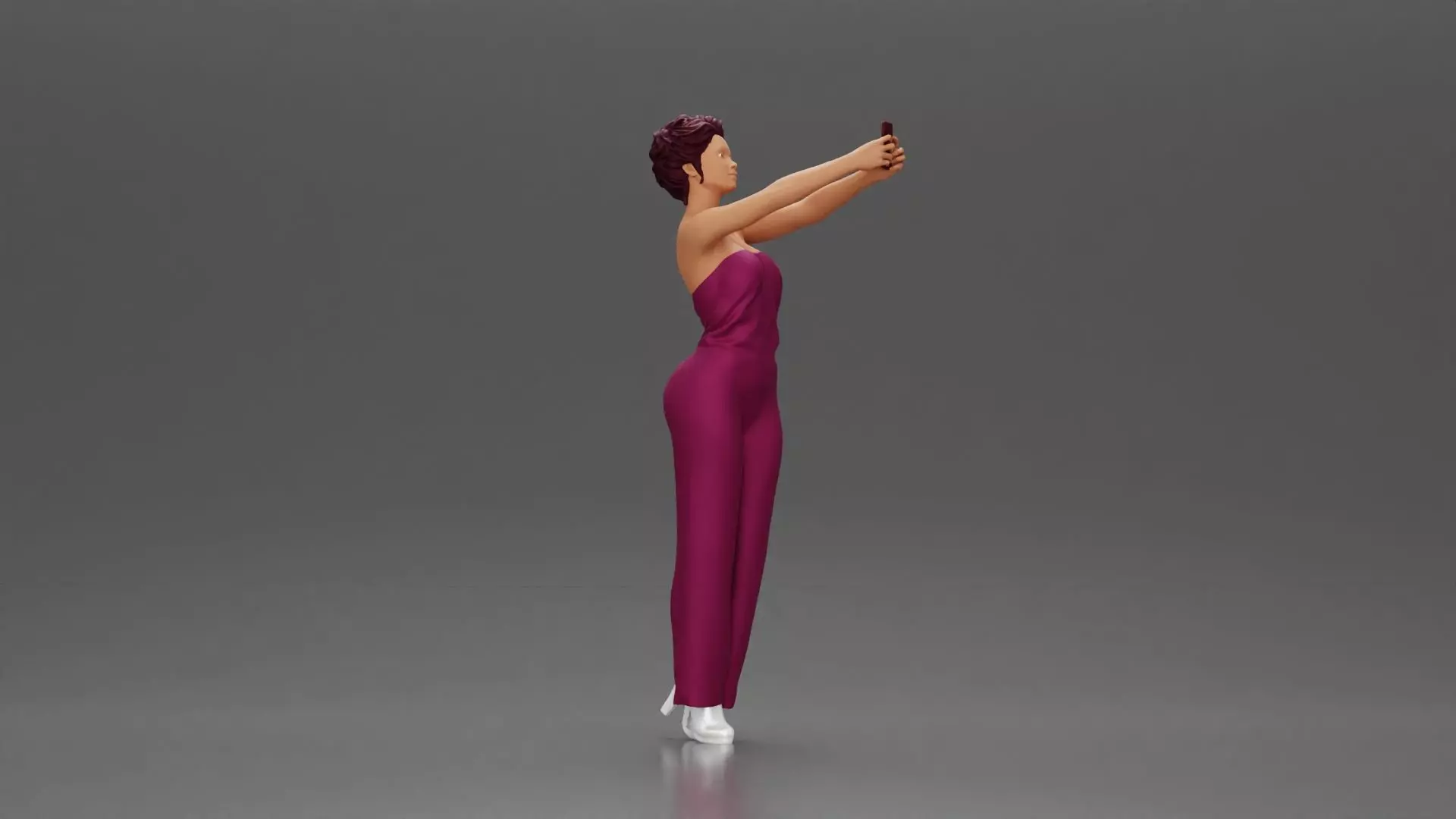 Fashionable woman in a jumpsuit snapping a selfie in style 3D print model_2