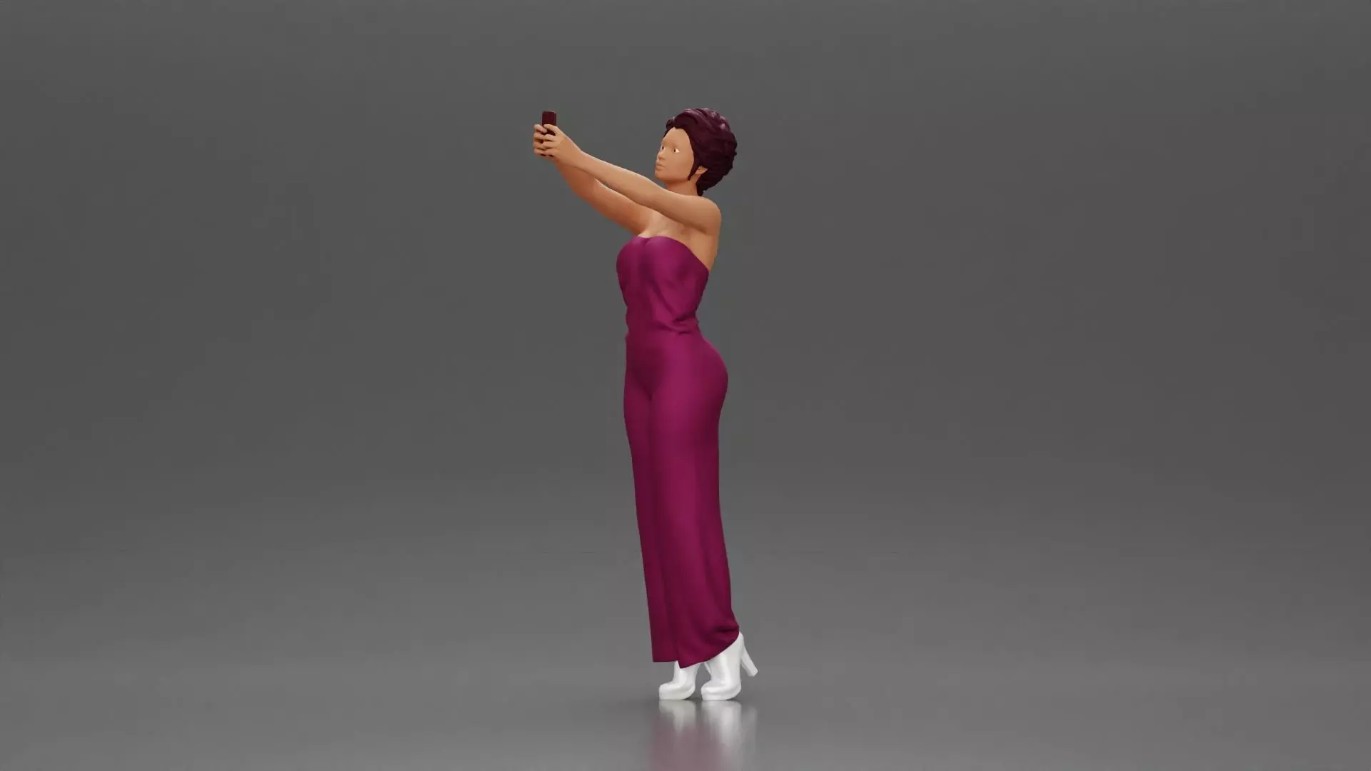 Fashionable woman in a jumpsuit snapping a selfie in style 3D print model_0