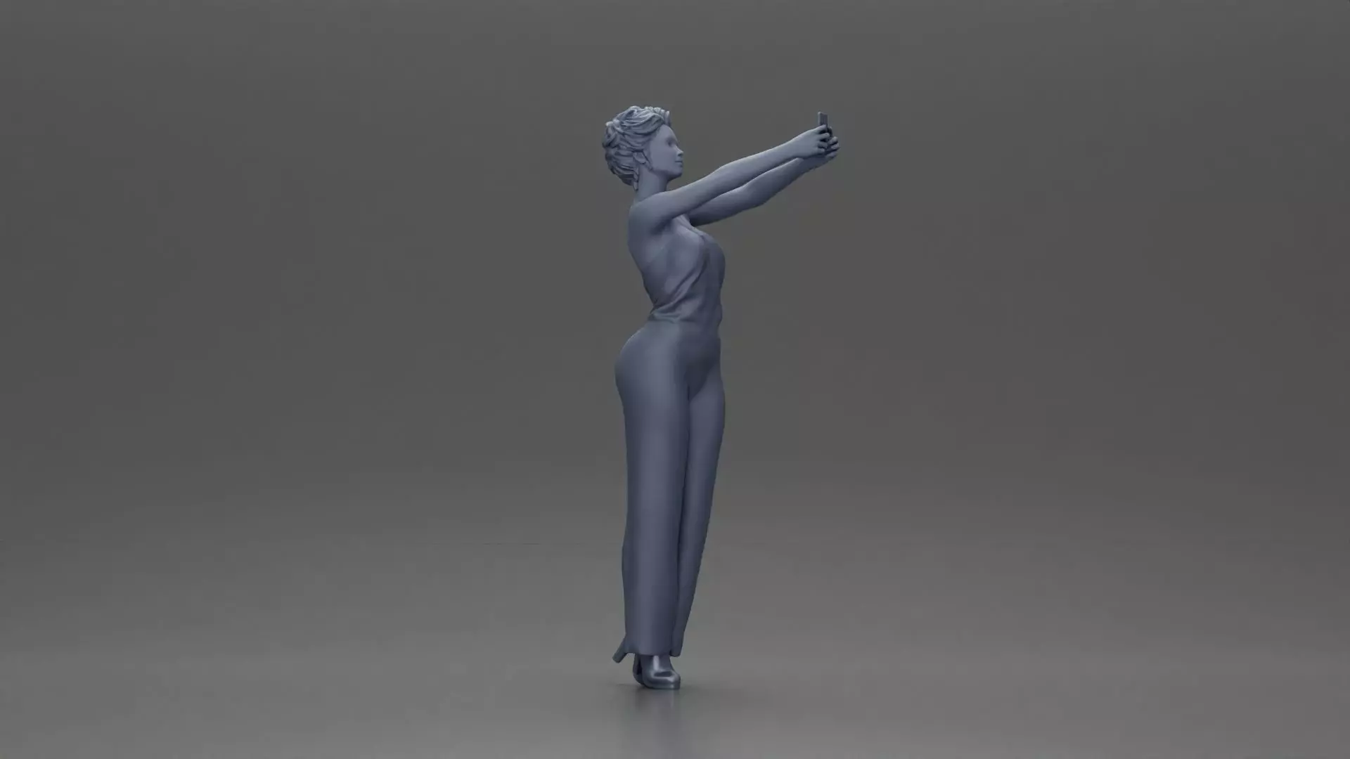 Fashionable woman in a jumpsuit snapping a selfie in style 3D print model_8