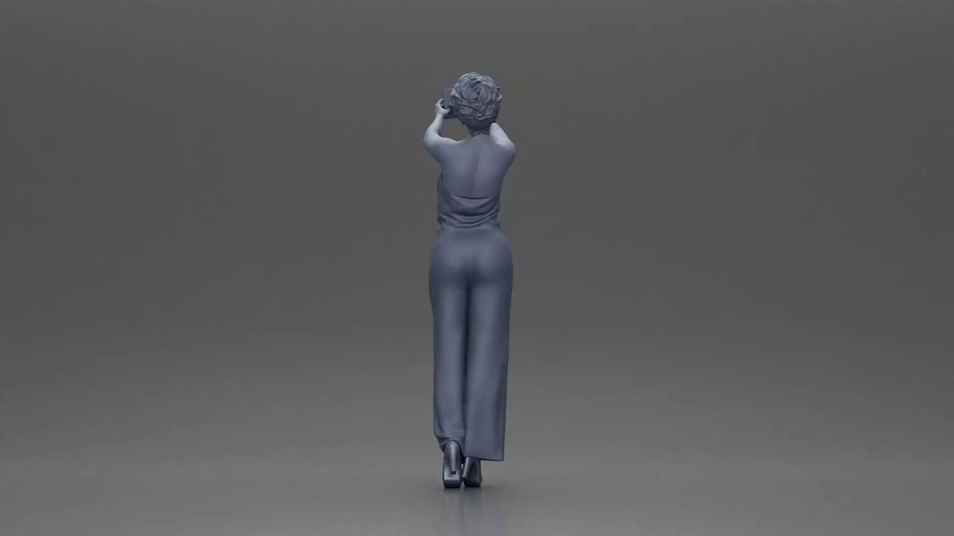 Fashionable woman in a jumpsuit snapping a selfie in style 3D print model_10