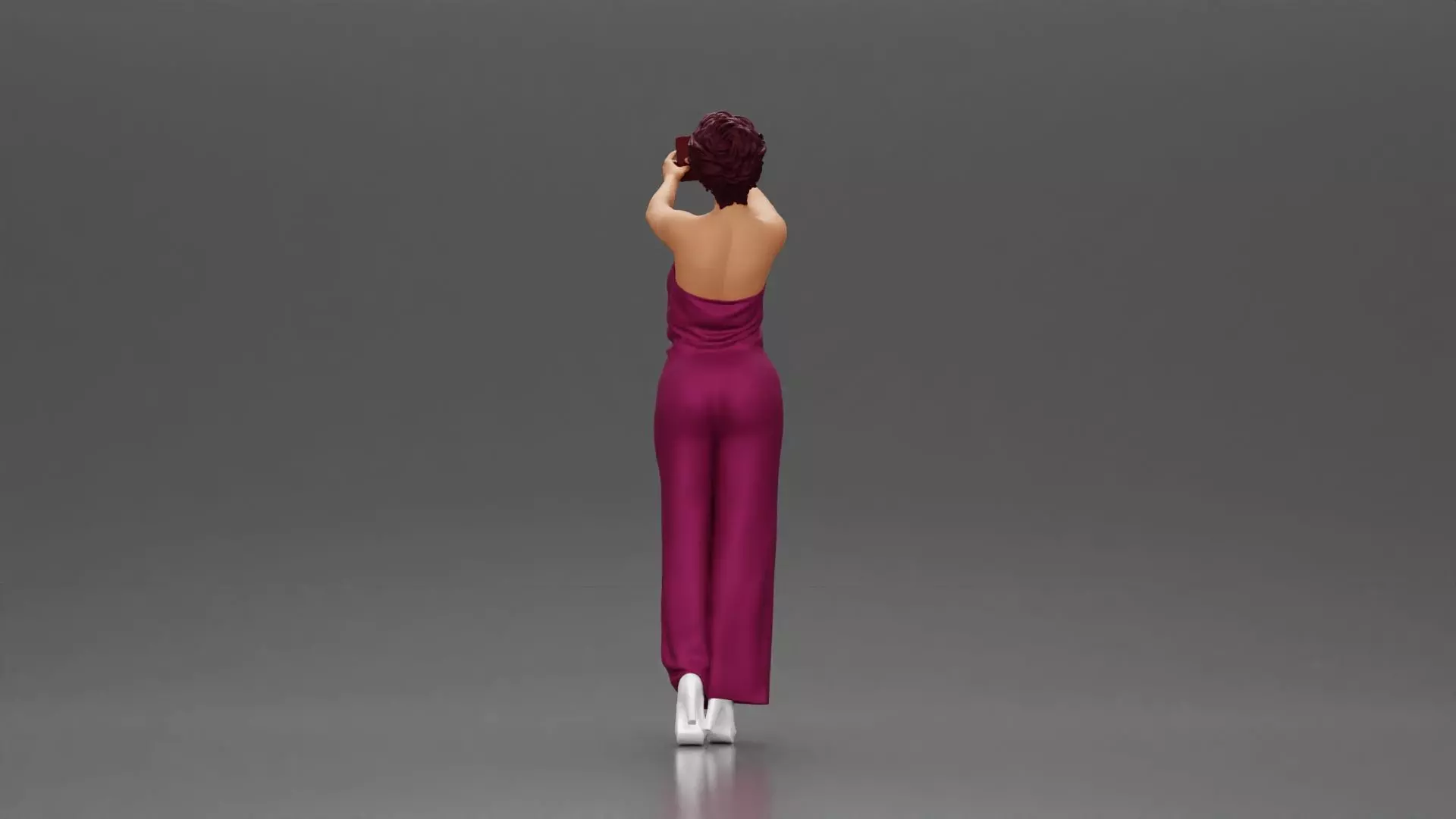 Fashionable woman in a jumpsuit snapping a selfie in style 3D print model_4