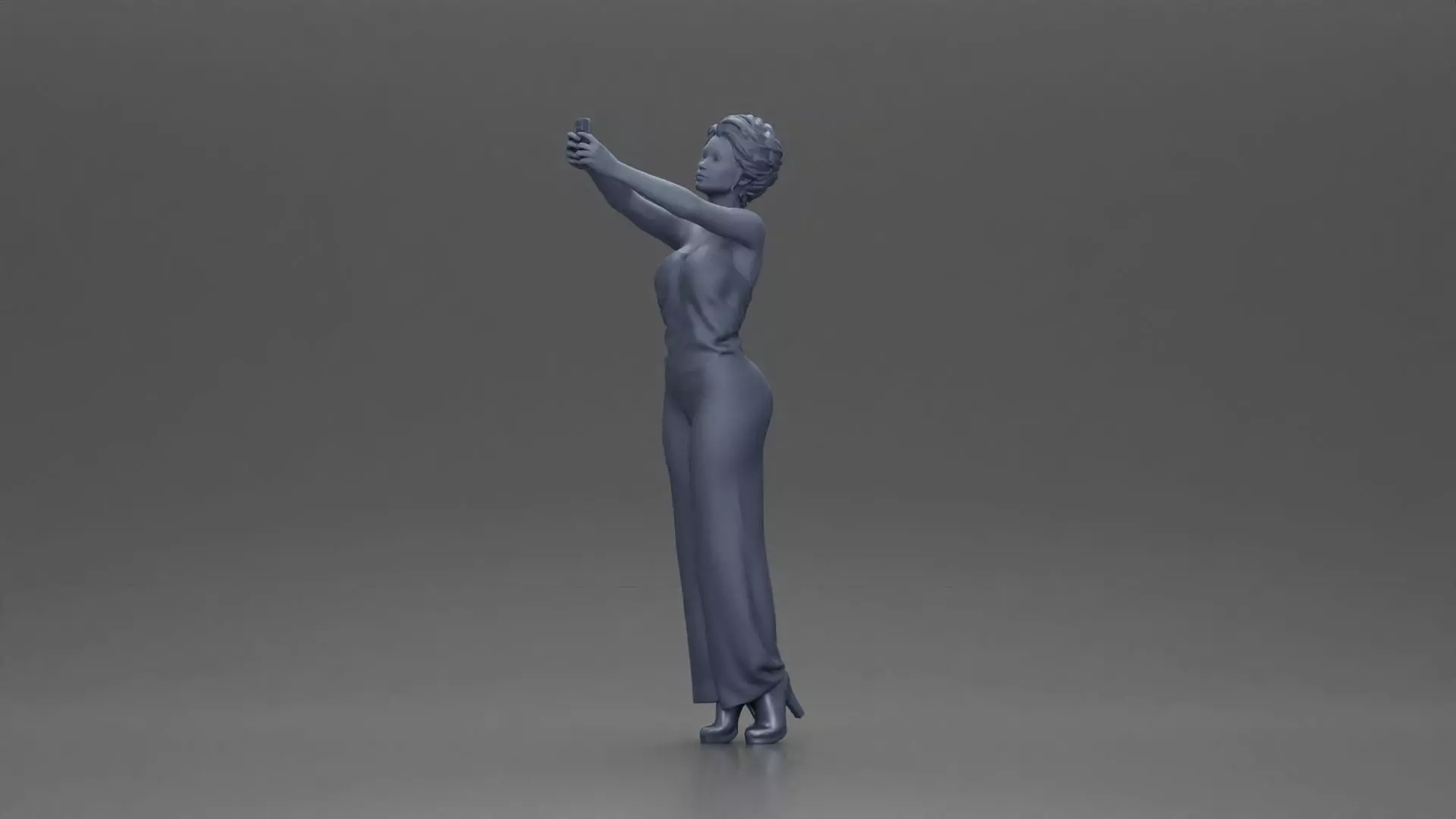 Fashionable woman in a jumpsuit snapping a selfie in style 3D print model_6