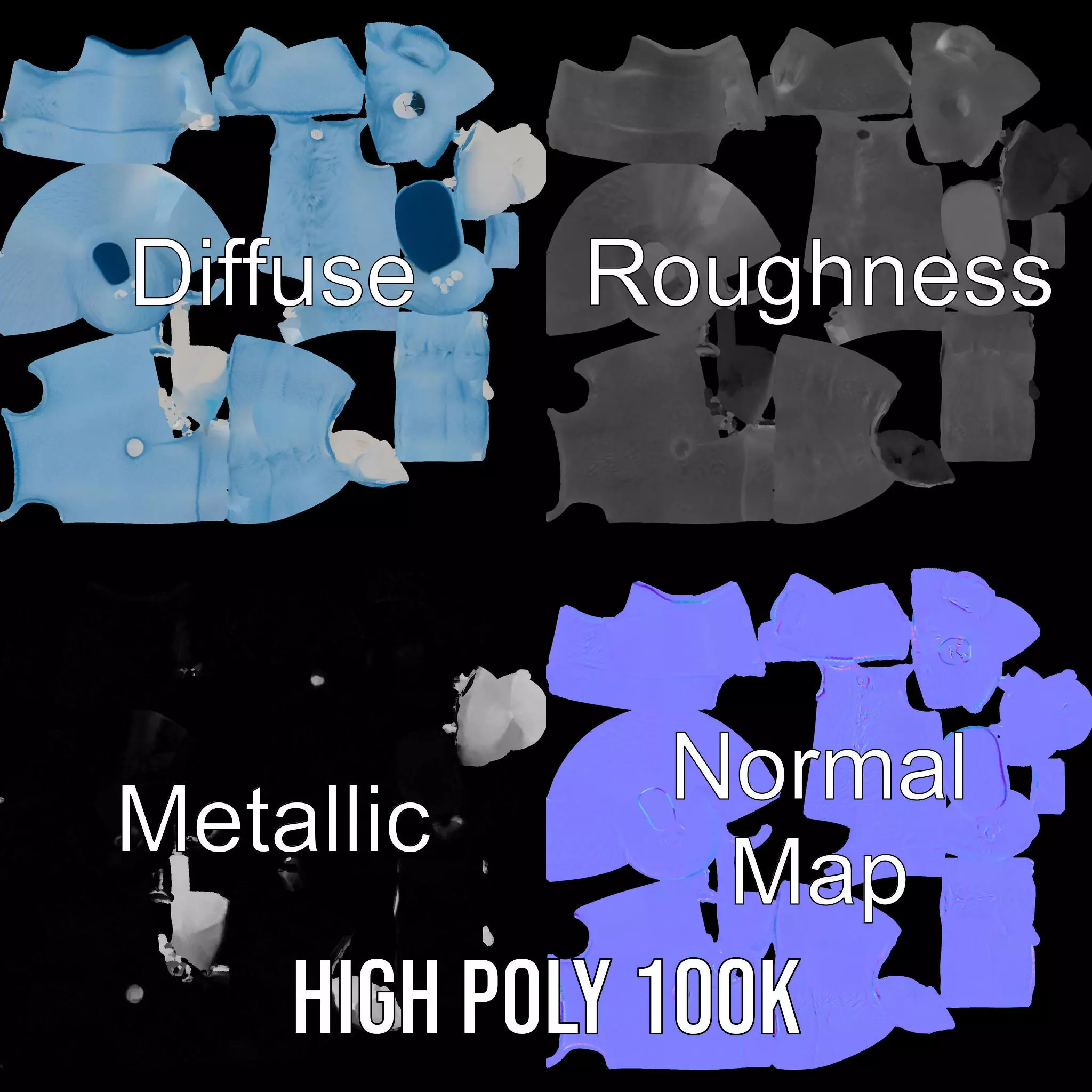 Blue Cuddly Teddy model pack Low-poly 3D model_3