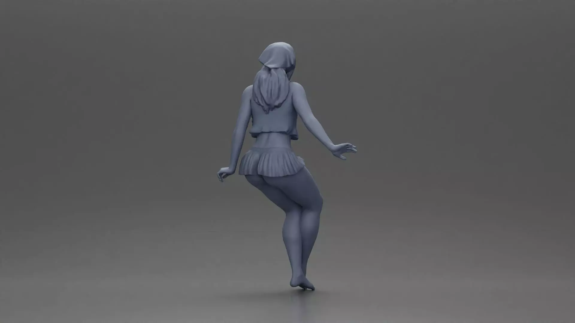 Stylish woman sitting casually in a white top and blue skirt 3D print model_9