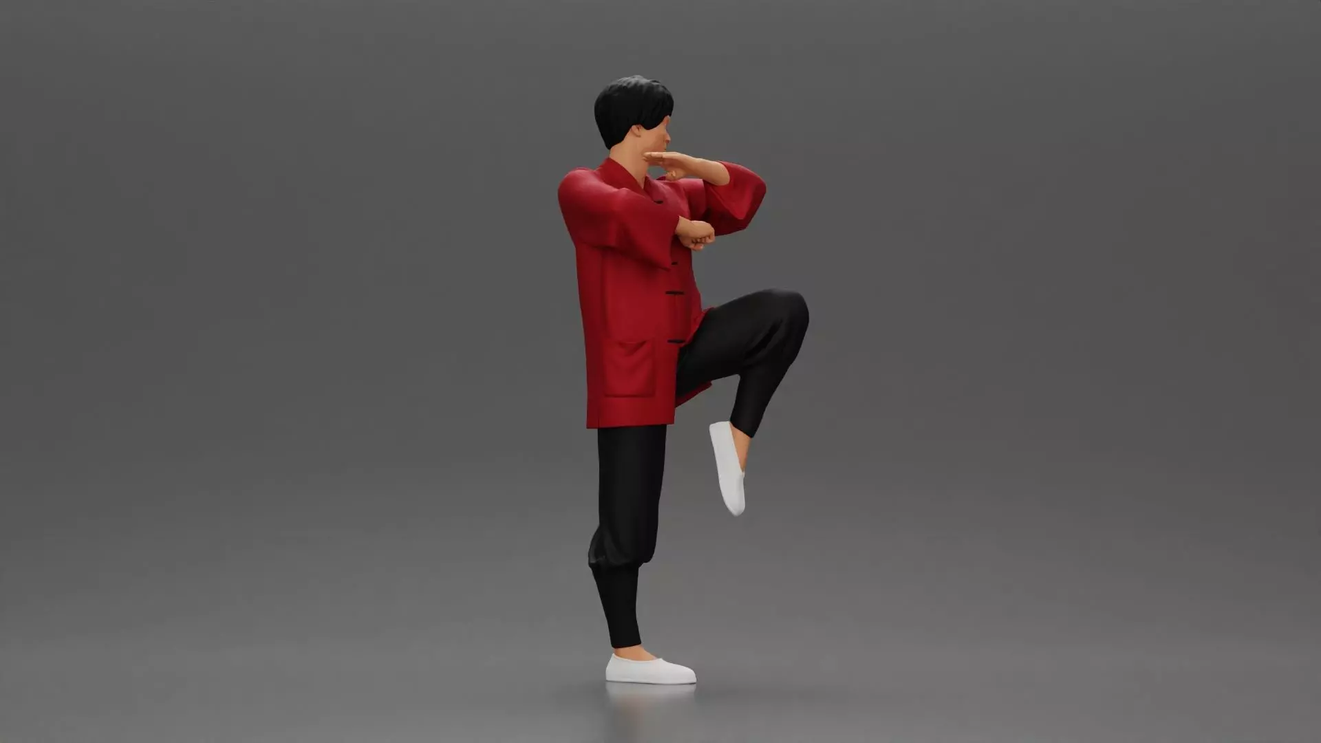 Martial Artist in Action Pose Wearing Traditional Kung Fu Outfit 3D print model_1
