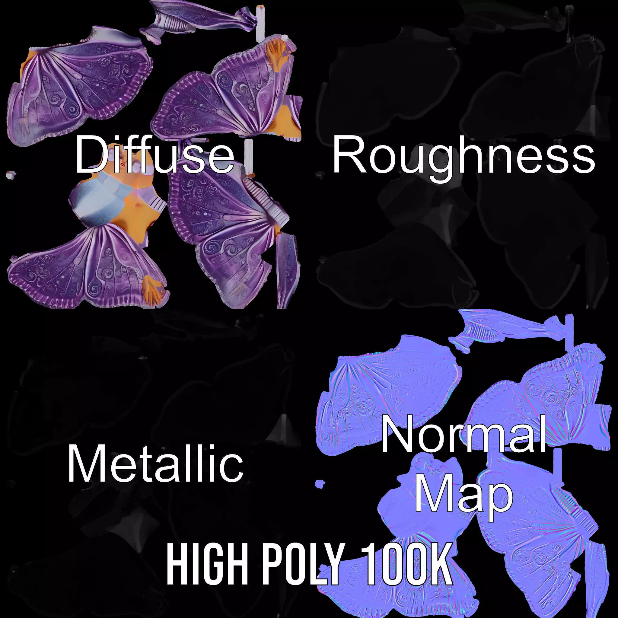 Galactic Butterfly Costume model pack Low-poly 3D model_3