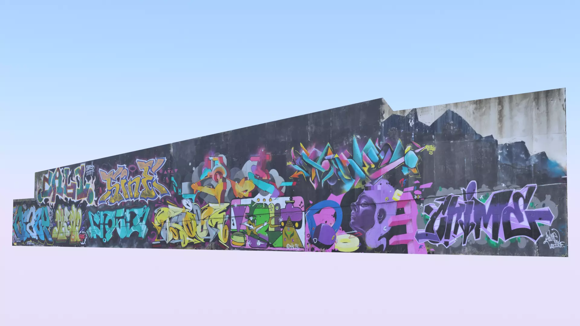 Big graffiti wall 3D model_1