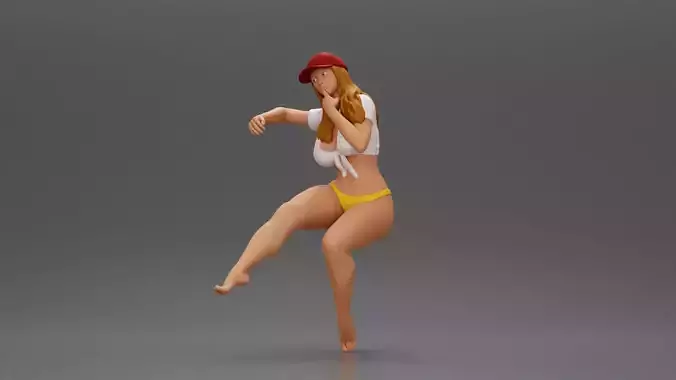 Sexy girl in cap thinking and playfully posing