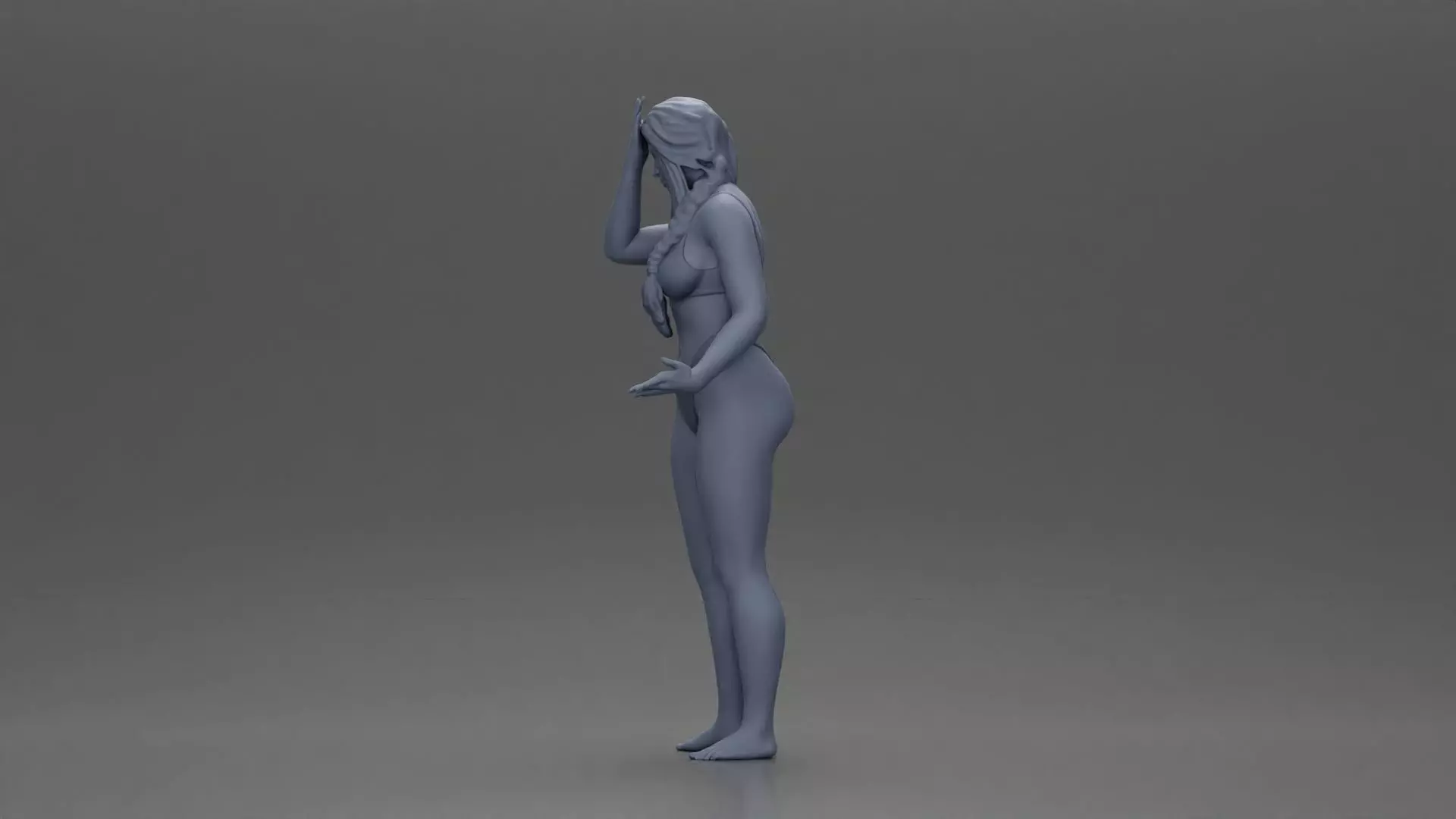 Confused Woman in Bikini Standing with Hand on Forehead 3D print model_11