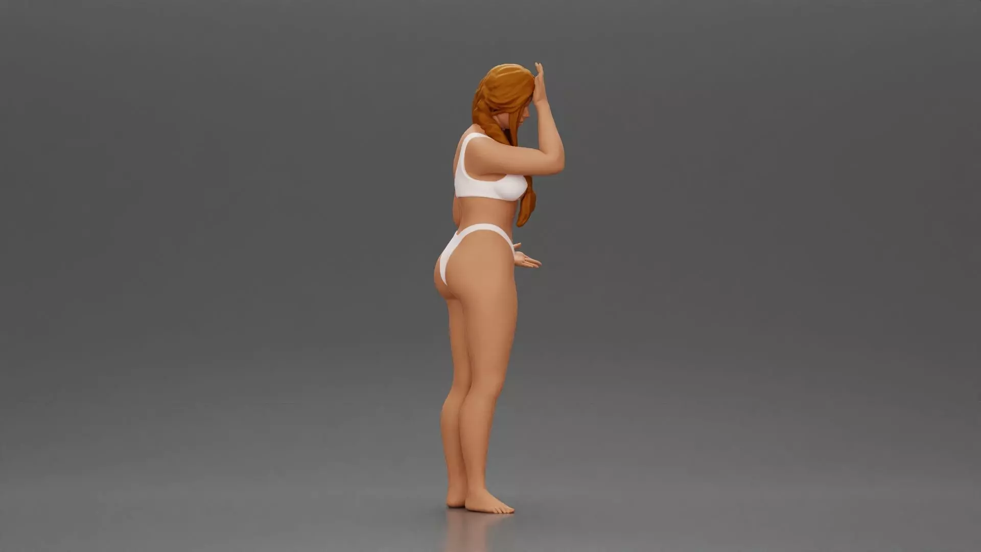 Confused Woman in Bikini Standing with Hand on Forehead 3D print model_2