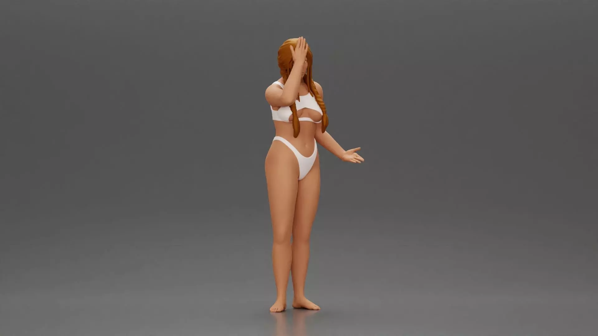 Confused Woman in Bikini Standing with Hand on Forehead 3D print model_1