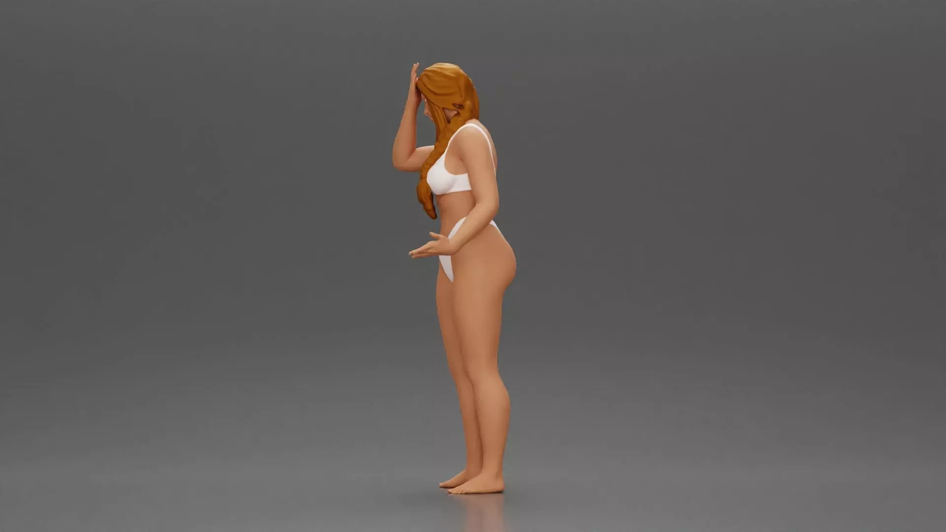 Confused Woman in Bikini Standing with Hand on Forehead 3D print model_5