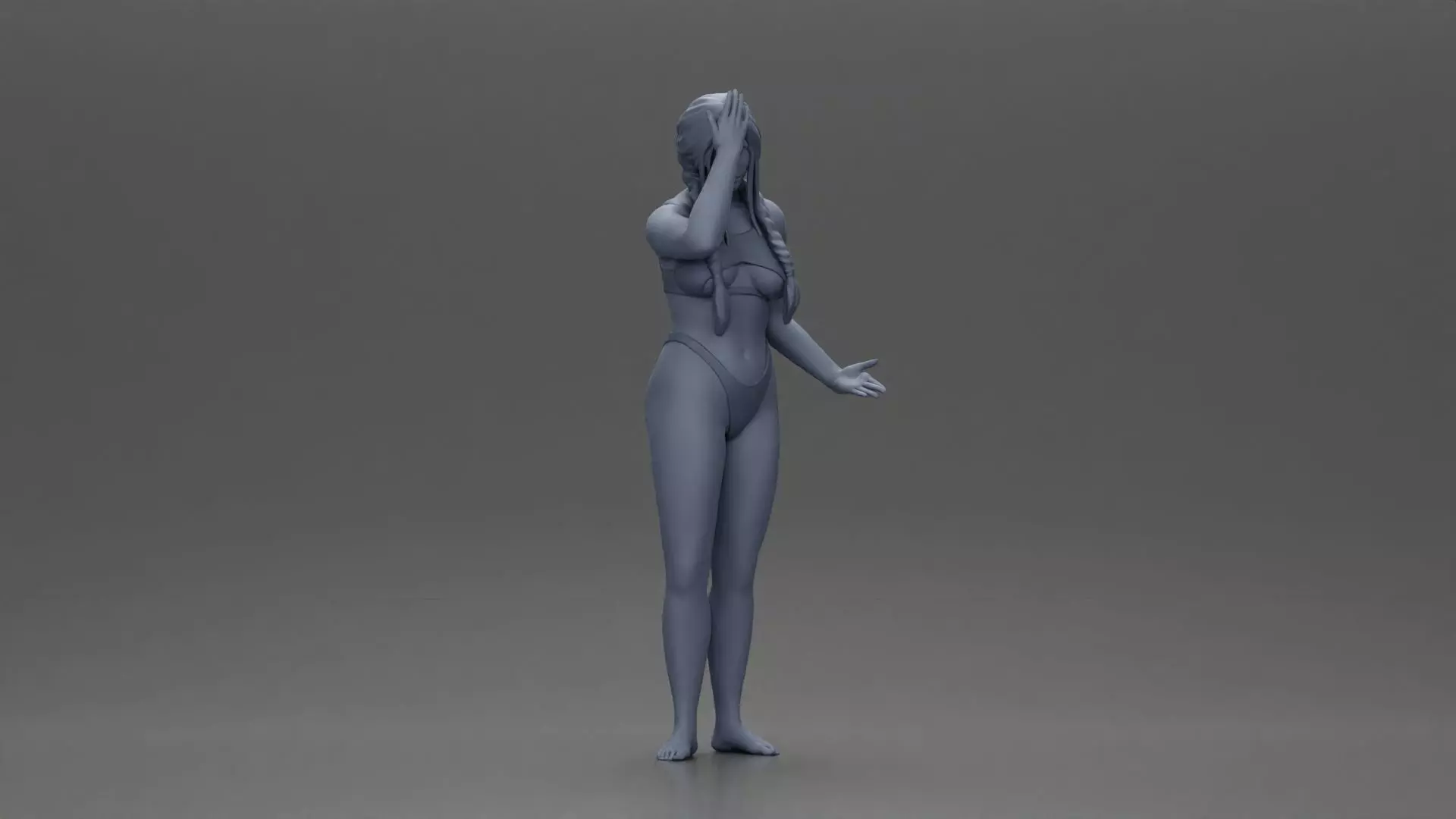 Confused Woman in Bikini Standing with Hand on Forehead 3D print model_7