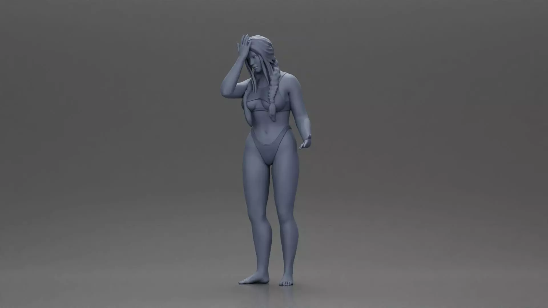 Confused Woman in Bikini Standing with Hand on Forehead 3D print model_6