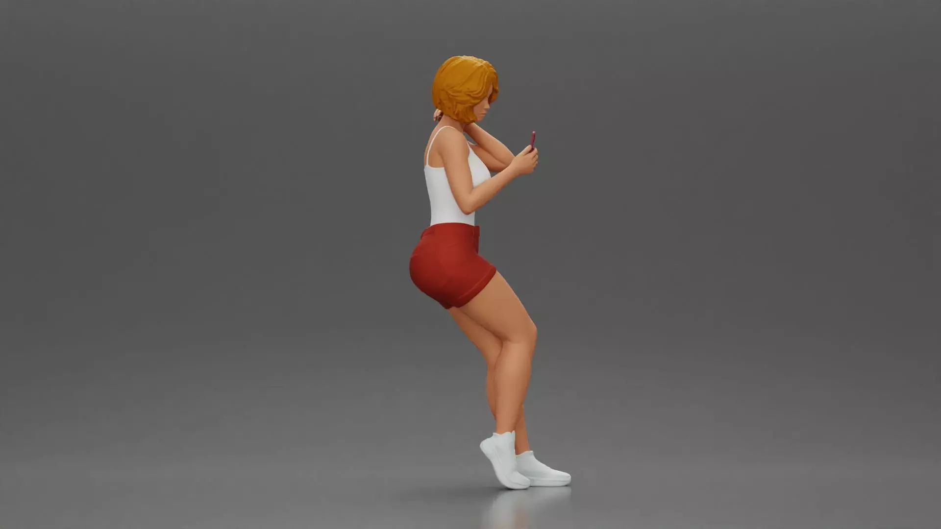 Girl casually checking her phone while striking a relaxed pose 3D print model_1