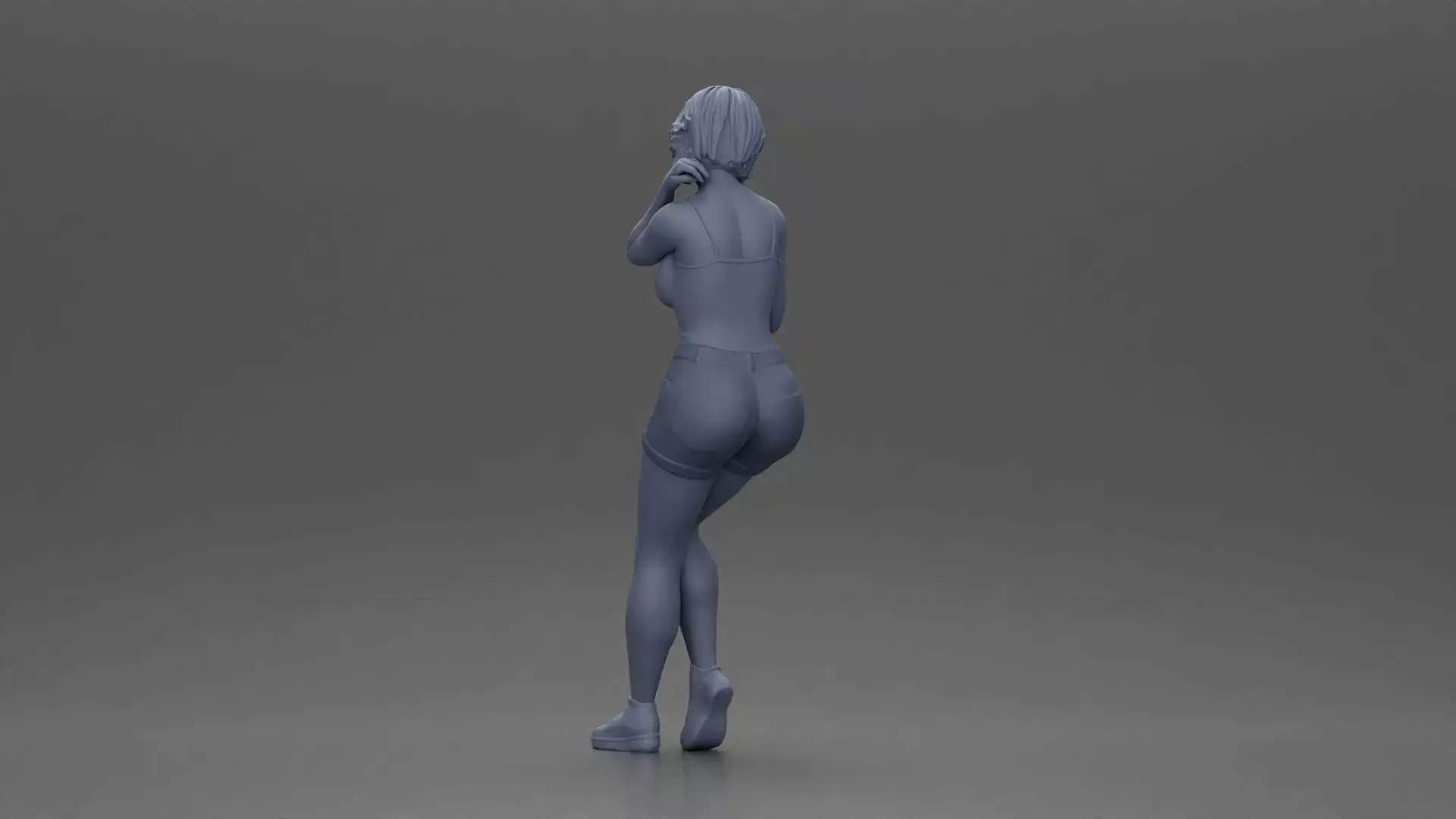Girl casually checking her phone while striking a relaxed pose 3D print model_9