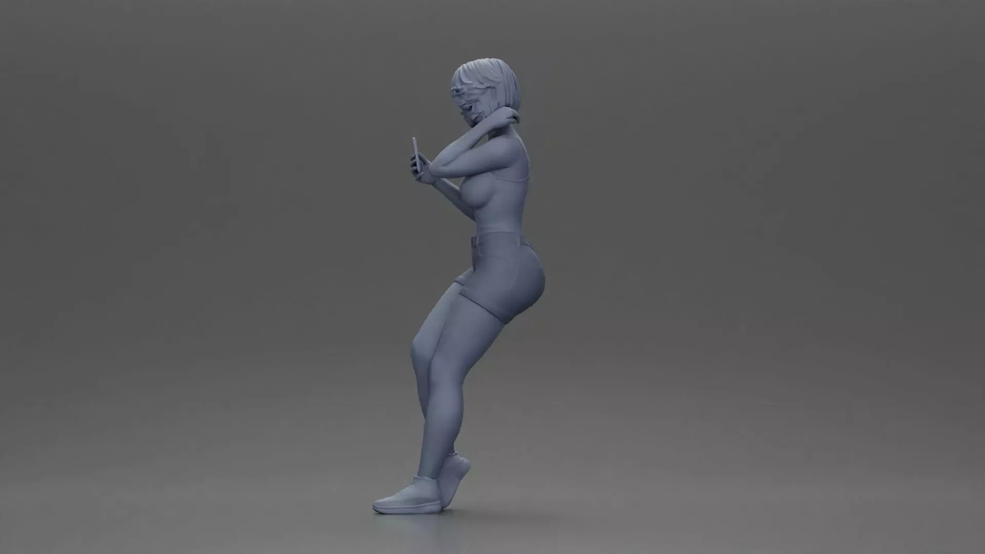 Girl casually checking her phone while striking a relaxed pose 3D print model_10