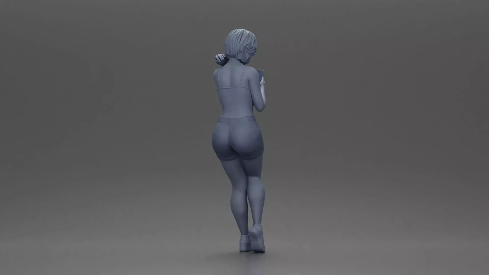 Girl casually checking her phone while striking a relaxed pose 3D print model_8