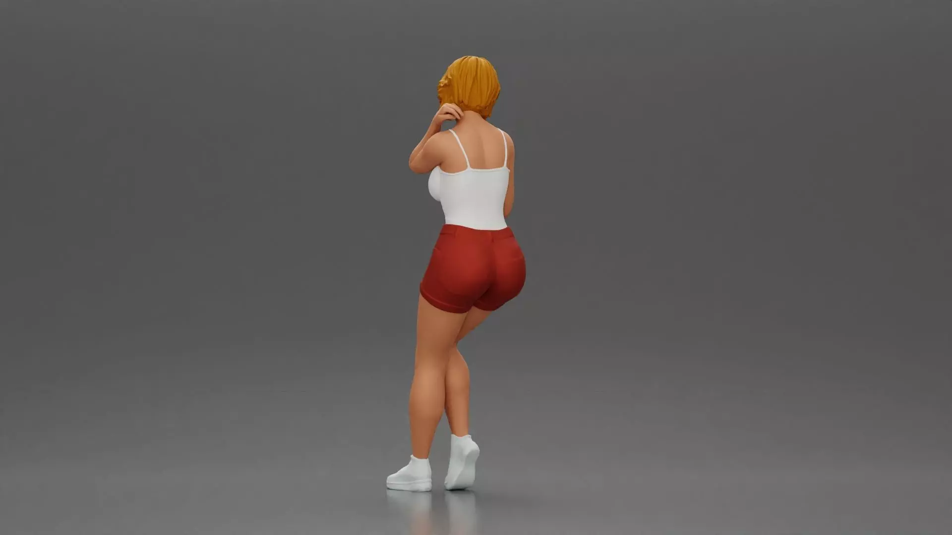 Girl casually checking her phone while striking a relaxed pose 3D print model_3