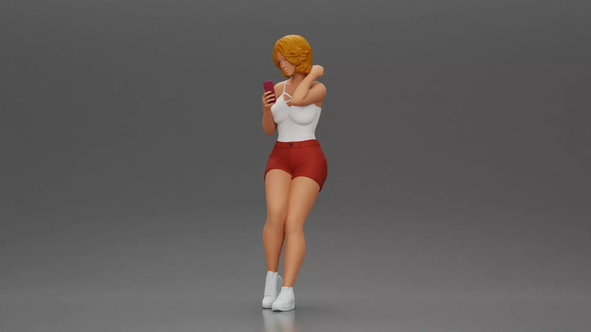 Girl casually checking her phone while striking a relaxed pose 3D print model_5