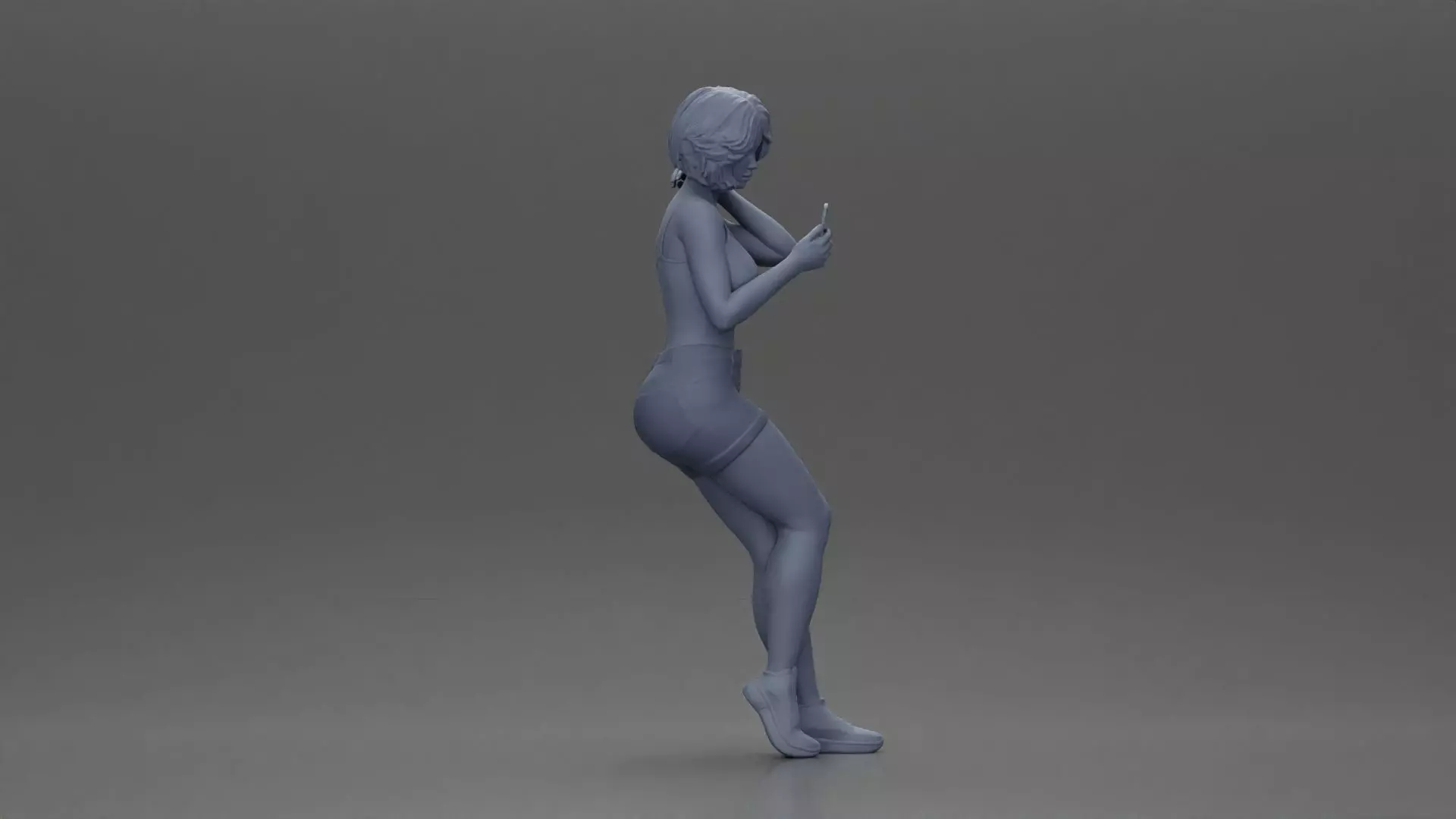 Girl casually checking her phone while striking a relaxed pose 3D print model_7
