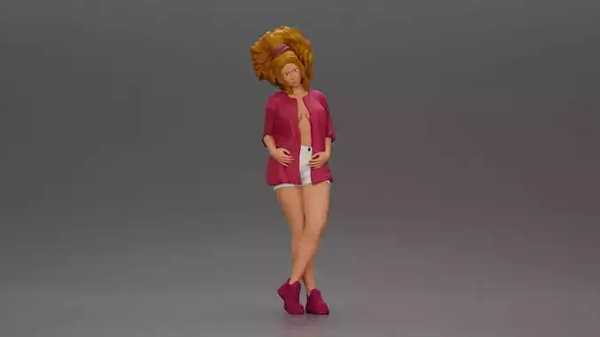 woman posing confidently with voluminous hair and trendy outfit