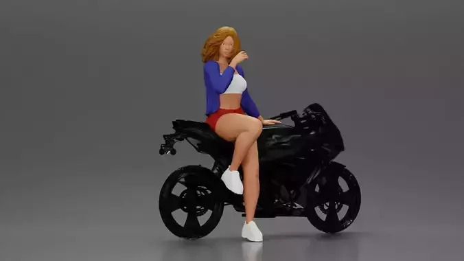 Confident woman sitting gracefully on a sleek modern sportbike