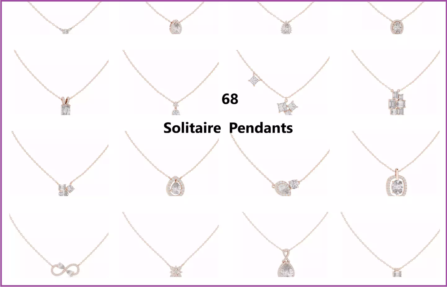 68 Solitaire Pendants 3dm stl renders 360 Animation Videos 3D Model Collection_0