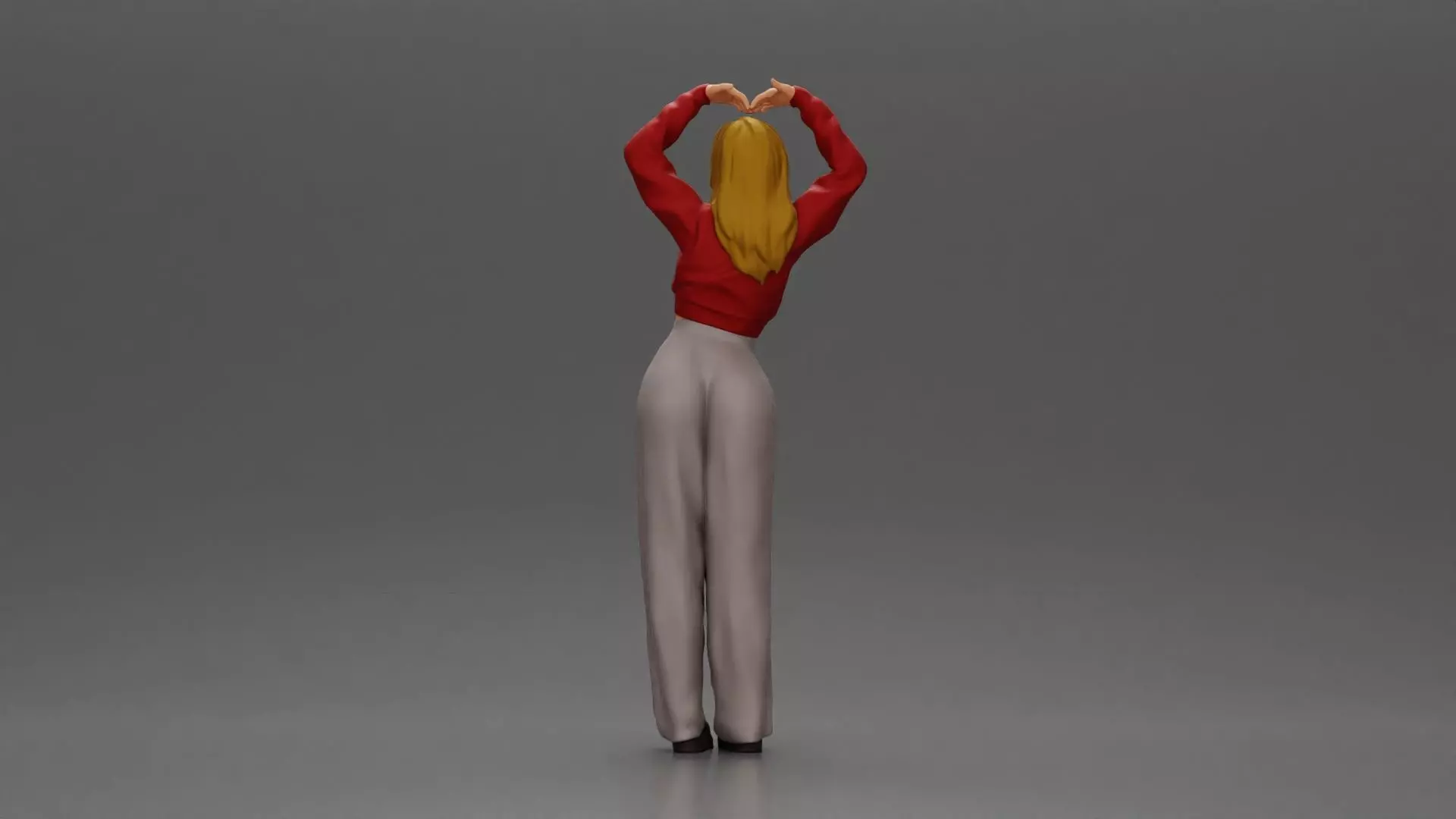 Confident woman striking a heart shaped pose with joyful energy 3D print model_3