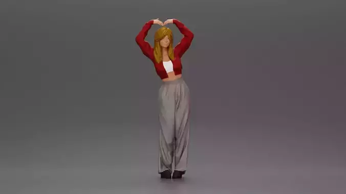 Confident woman striking a heart shaped pose with joyful energy